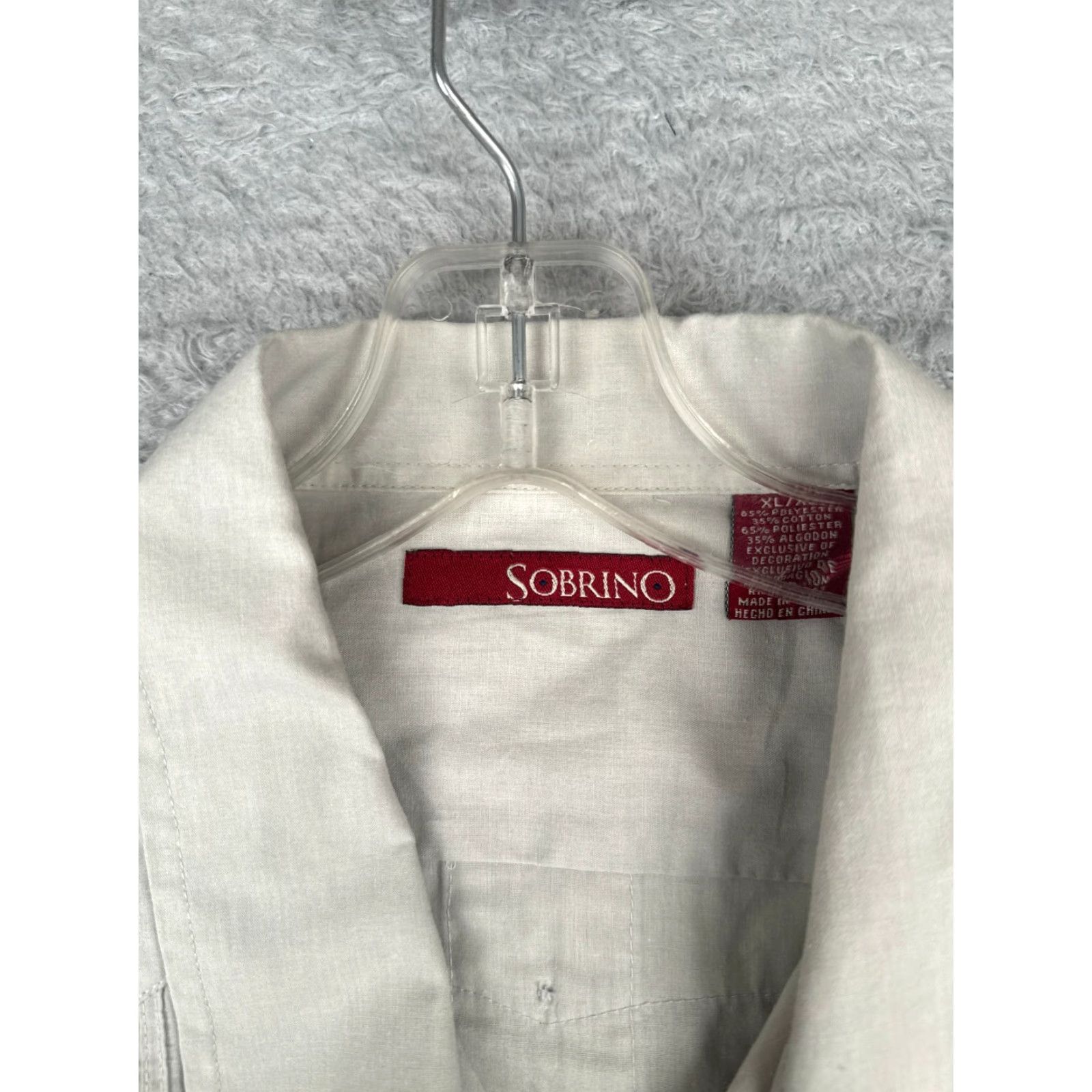 Vintage Sobrino Shirt Button-Up Adult XL Gray Polyester Blend 4 Pocket Collared Short Sleeve 48 in Chest Regular Mens Designer Vintage No Size US XL / EU 56 / 4 - 6 Thumbnail