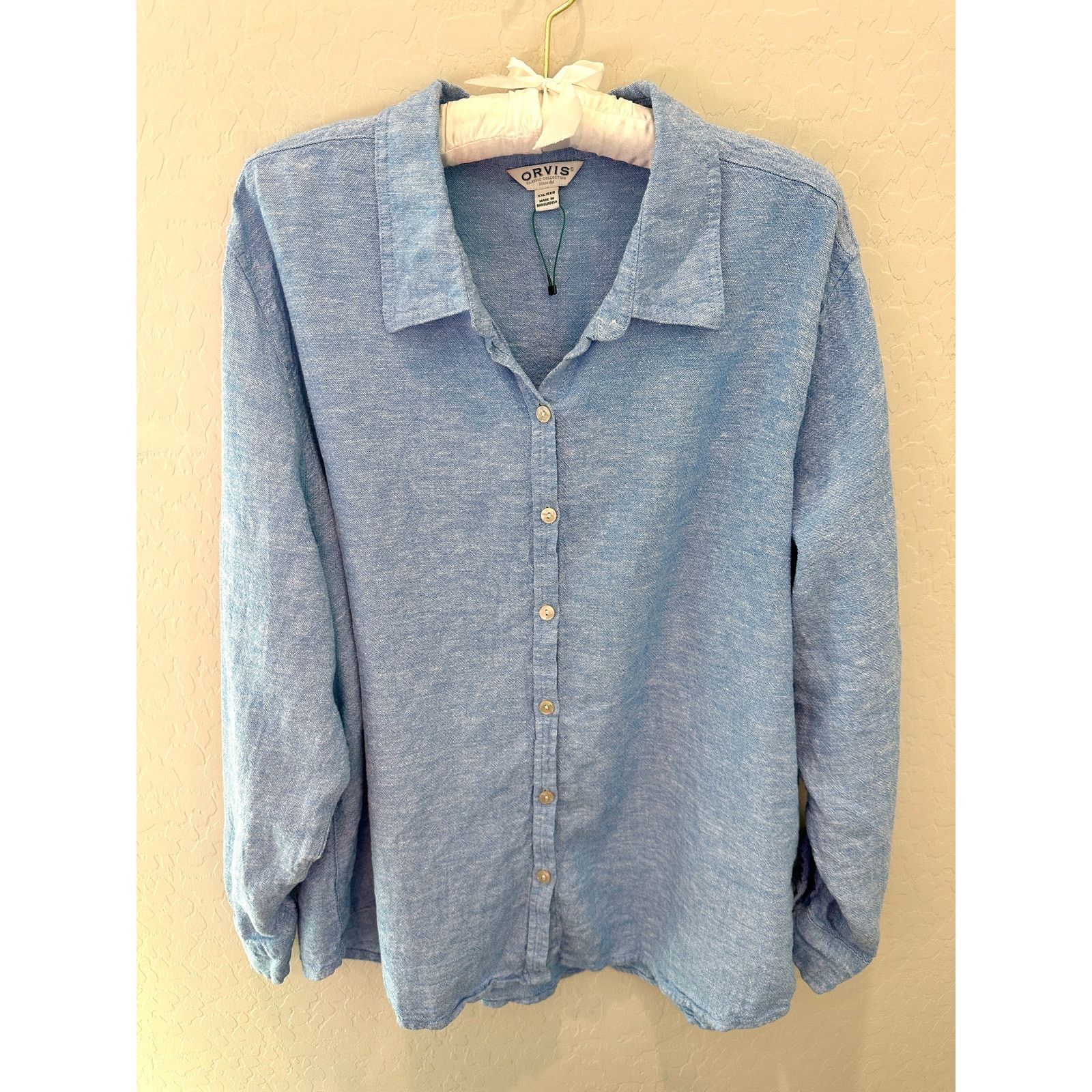 Orvis ORVIS | Blue Linen Blend Button Up Long Sleeve Shirt Size XXL / US 16-18 / IT 52-54 - 1 Thumbnail