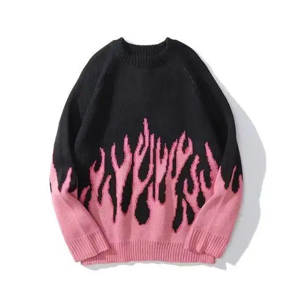 Japanese Brand "Pink Flames" Oversized Knitted Sweater Sweatshirt Pullover Size US L / EU 52-54 / 3 - 1 Thumbnail