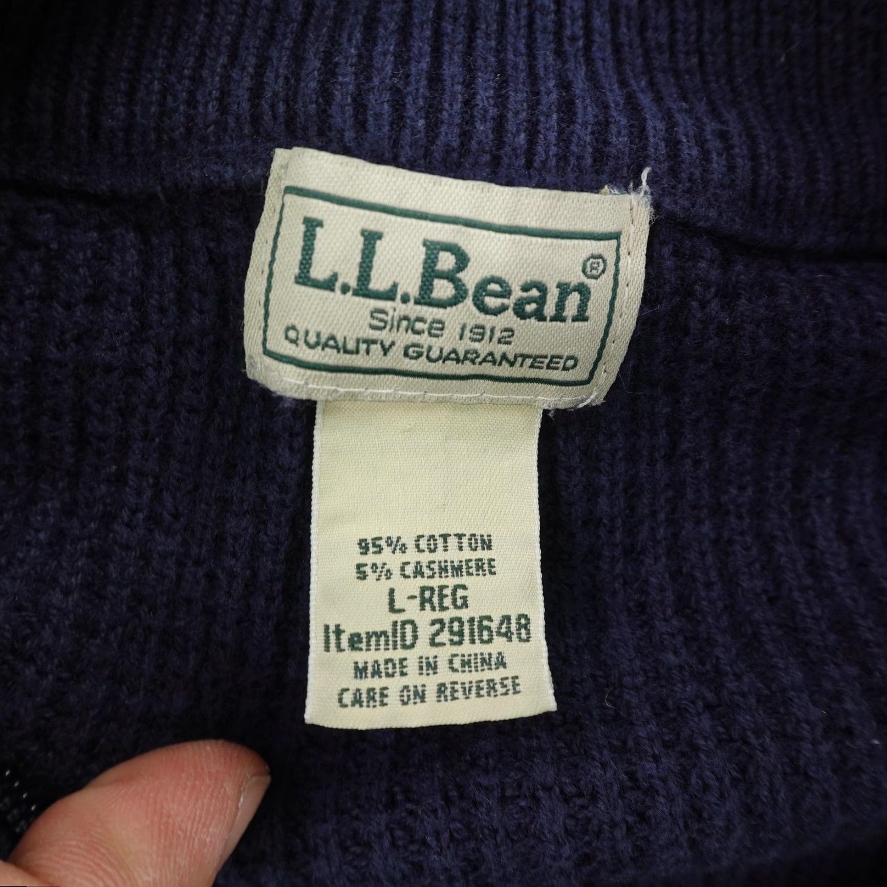 Vintage VINTAGE L.L. Bean Sweater Mens Large Blue Knit 1/4 Zip Cotton Cashmere Waffle Neck Pullover Size US L / EU 52-54 / 3 - 7 Thumbnail
