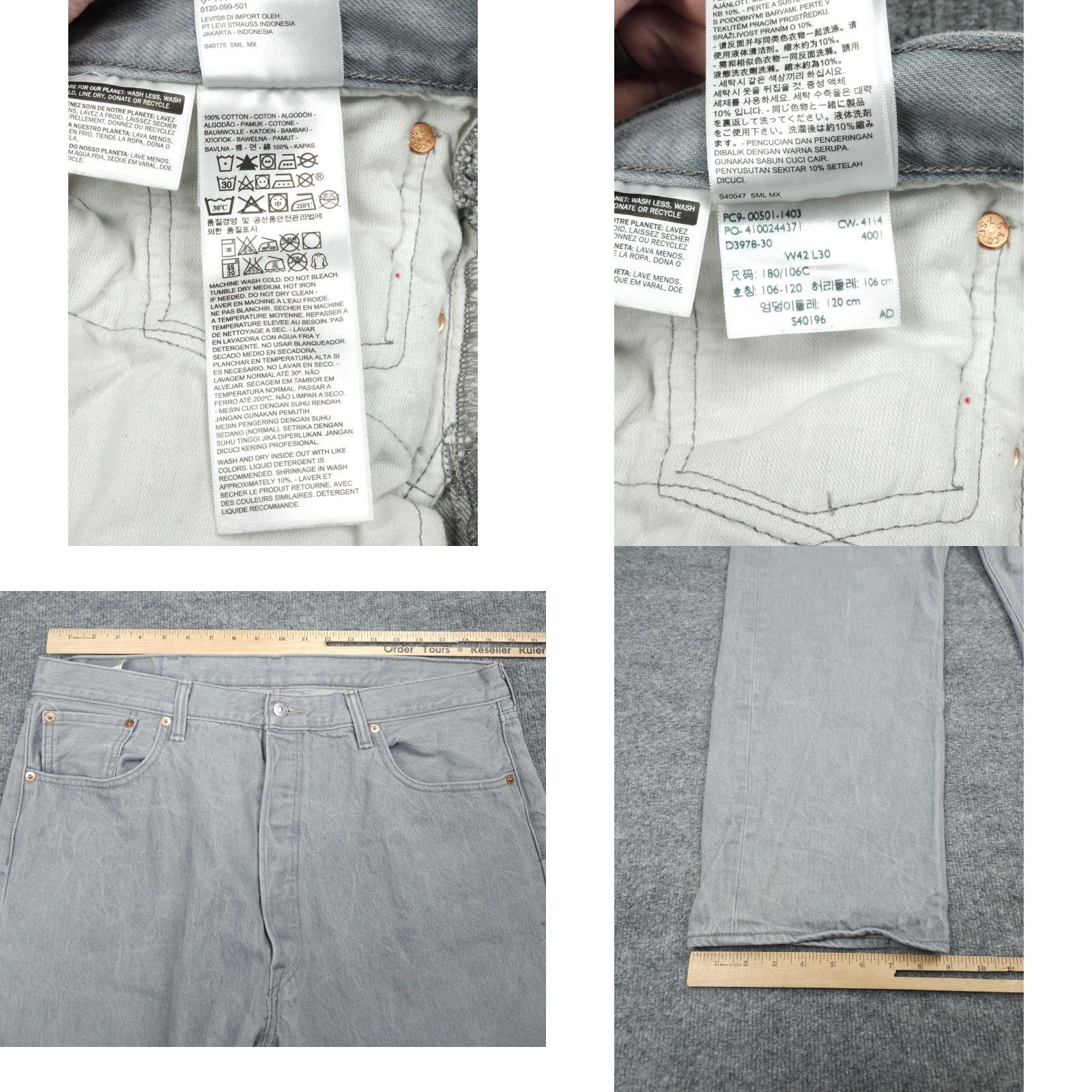 Levi's Levi's 501xx Jeans Mens 38 x 28 Gray Denim Classic Straight Regular Fit 5-Pocket Denim Cotton Button Closure Size US 38 / EU 54 - 8 Thumbnail