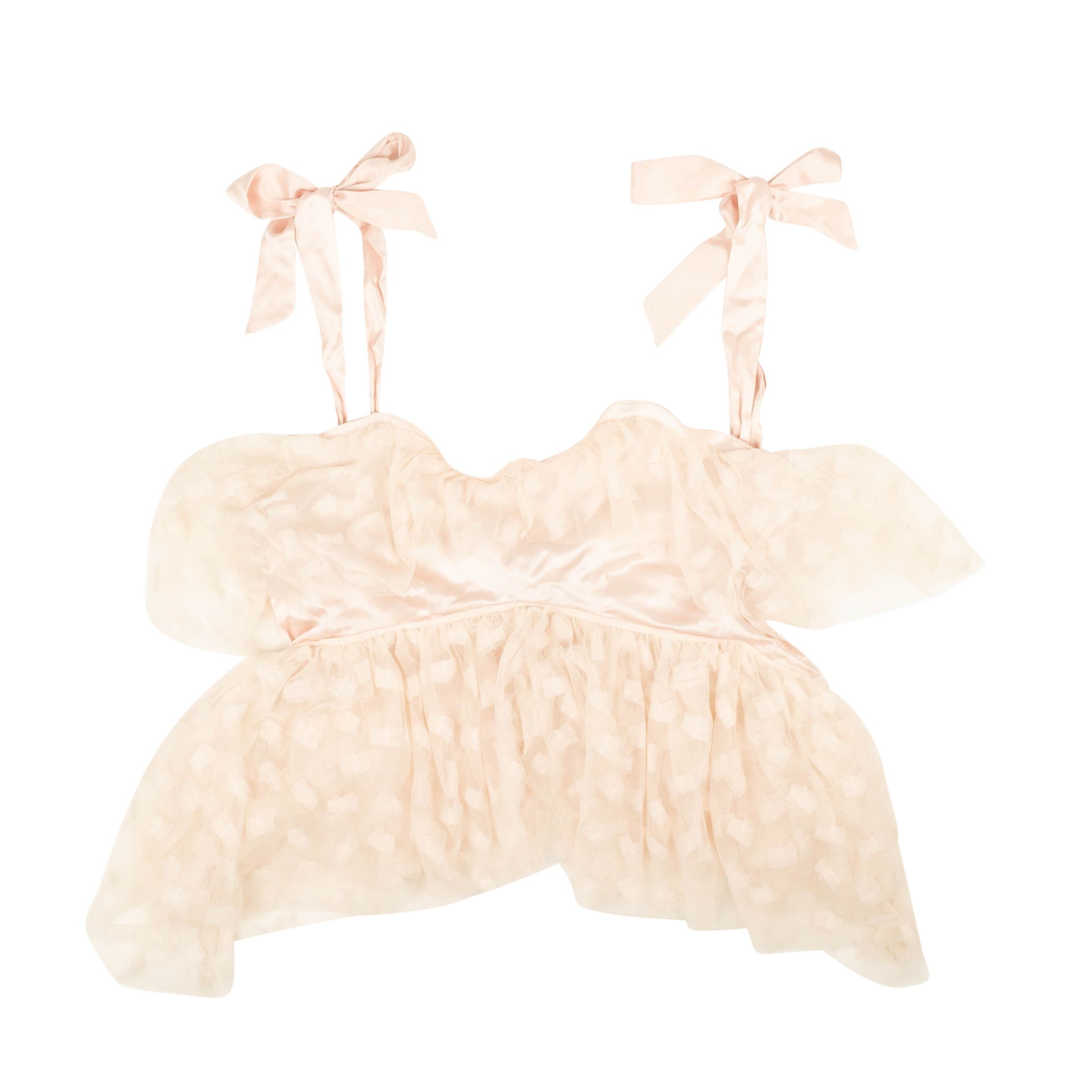 Light Pink Embroidered Tulle Bow Tiered Top Size M