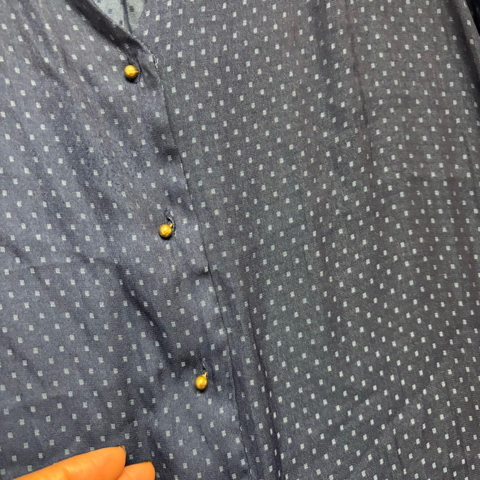 H&M H&M Navy Dotted Sheer Button Front Blouse Size 10 Blue Work Size L / US 10 / IT 46 - 7 Thumbnail
