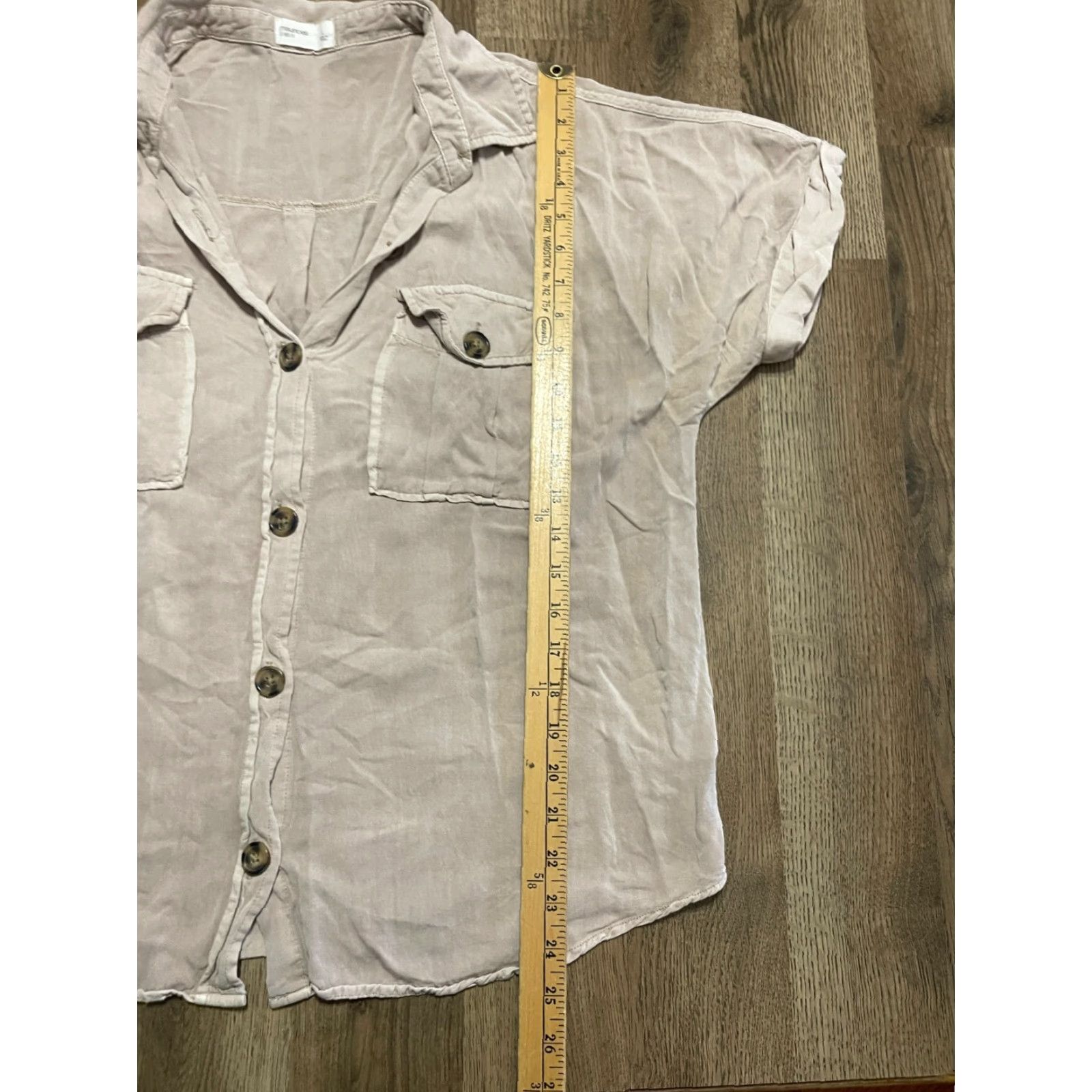 Vintage Maurices Shirt Women's Large Tan Button Up Short Sleeve, Brown, Casual, Solid, Regular Fit, Button-Up, Collared, Fall Spring Summer, Women, Maurices Size L / US 10 / IT 46 - 7 Thumbnail