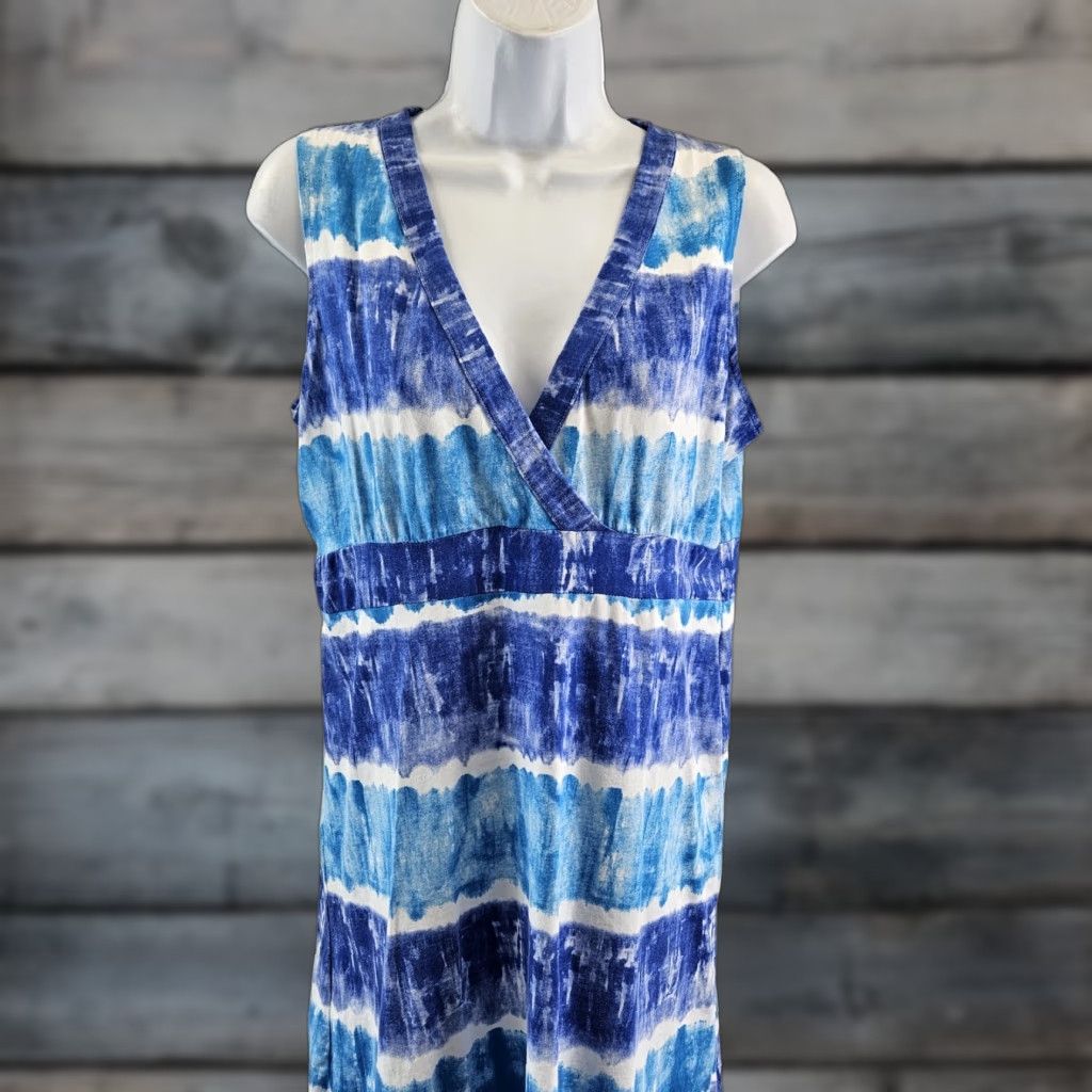 Calvin Klein CALVIN KLEIN JEANS Dress Womens V-Neck Sleeveless A-Line Cotton Blue White Medium Short Dress Size 32" / US 10 / IT 46 - 1 Thumbnail