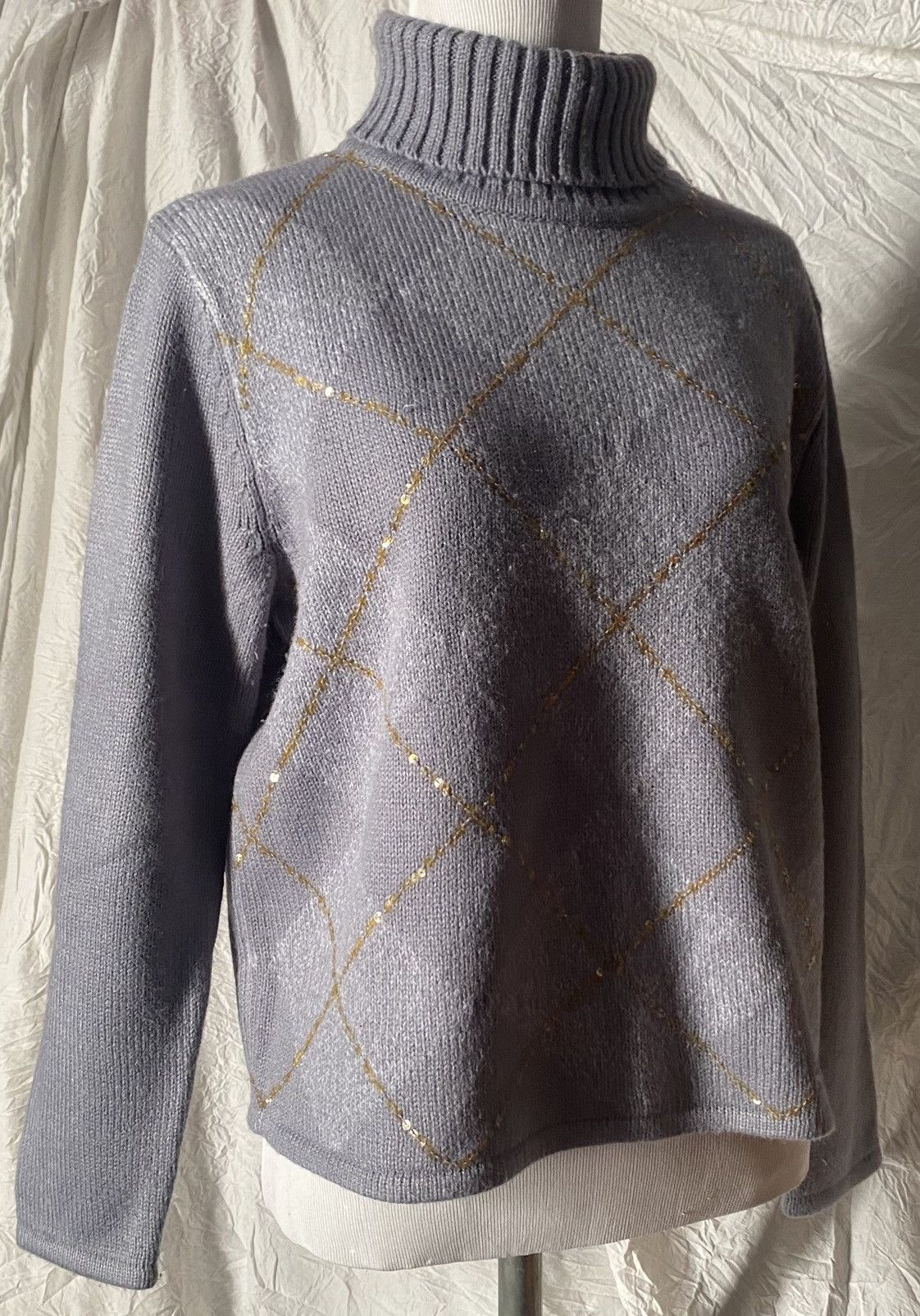 Vintage Vintage, Purple/Gray, Argyle Print, Turtleneck Knit Sweater Size S / US 4 / IT 40 - 5 Thumbnail