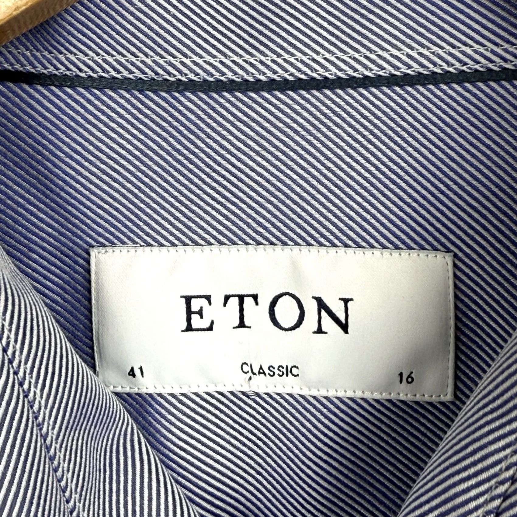Eton Etón Dress Shirt Mens 41 Blue Striped Classic Fit Twill Shirt Size 42R - 4 Thumbnail