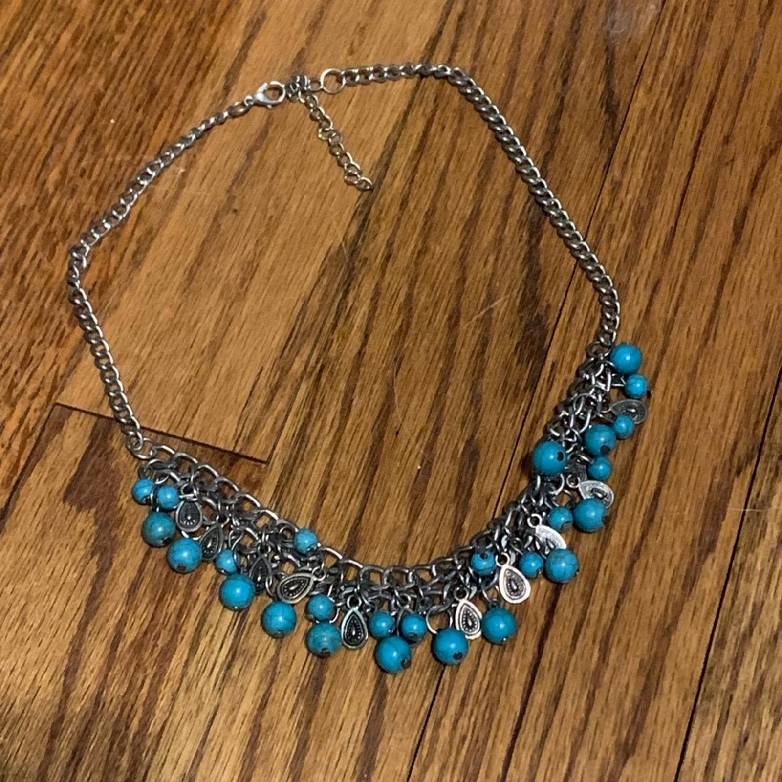 Designer Blue and Silver Cluster Necklace with Adjustable Chain Size ONE SIZE - 1 Thumbnail