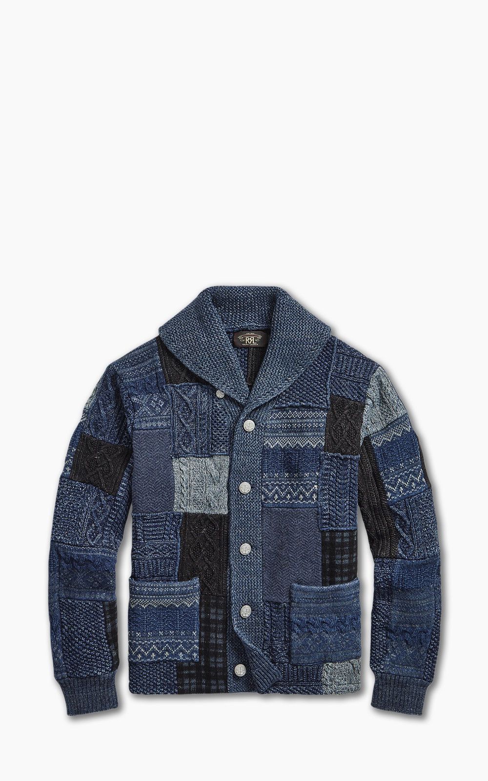 RRL Ralph Lauren RRL PATCHWORK SHAWL COLLAR CARDIGAN INDIGO BLUE Size US M / EU 48-50 / 2 - 2 Thumbnail