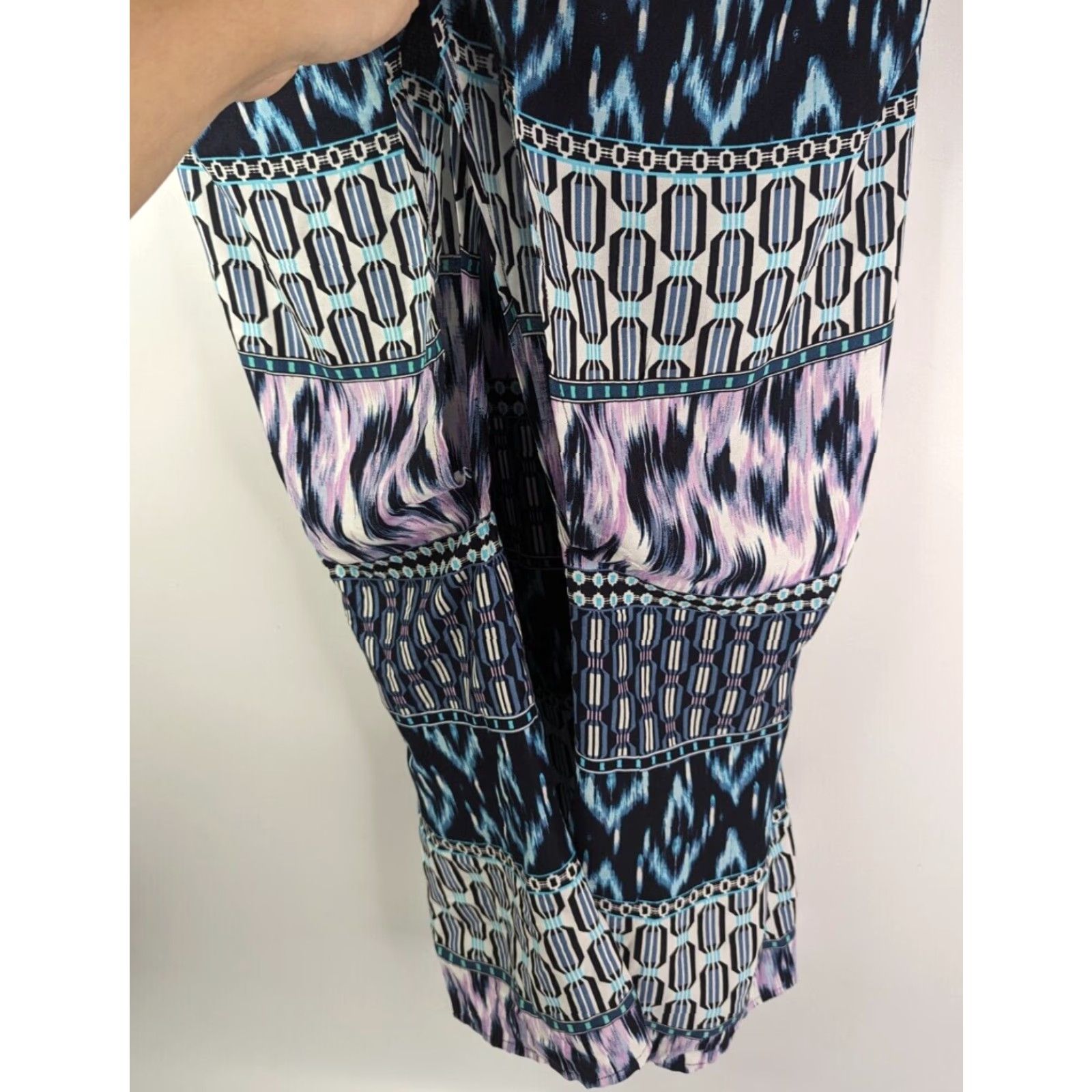 Vintage Lane Bryant Blouse Shirt Short Sleeve Crew Neck Geometric Lace Fit & Flare Size 24 Plus Blue Women Size 4XL / US 24-26 - 2 Thumbnail