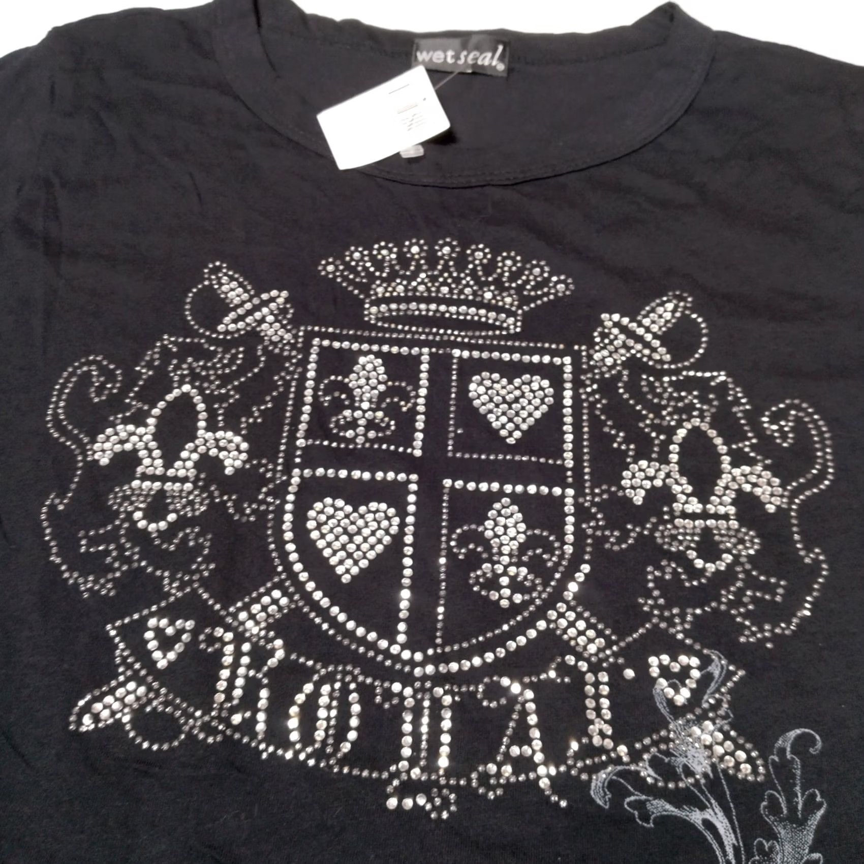 Vintage VINTAGE Wet Seal Shirt Juniors XL Slim Fit Black Cap Sleeve Rhinestones Bling Royal Crest Queen Y2K 90s? Read Size XL / US 12-14 / IT 48-50 - 2 Thumbnail