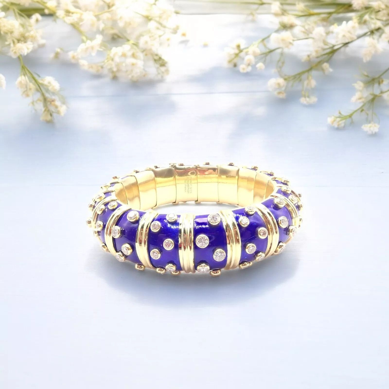 Tiffany & Co. Schlumberger Dots 18k gold Diamond Enamel Bangle Bracelet Size ONE SIZE - 2 Thumbnail