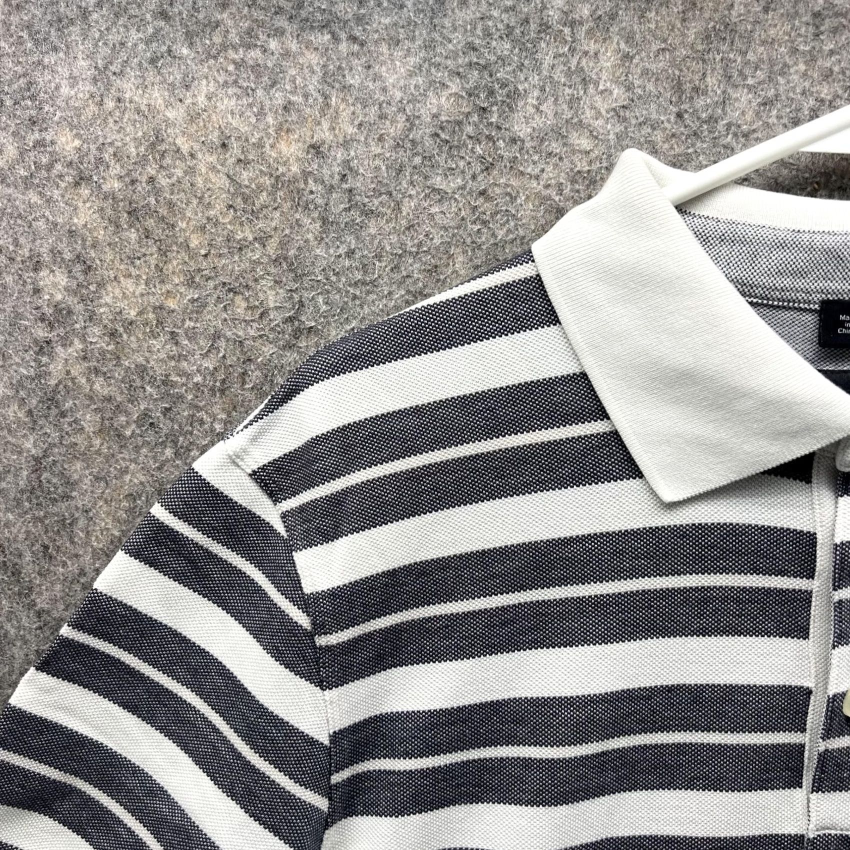 Hugo Boss VINTAGE Hugo Boss Polo Shirt Men Large Adult White Gray Striped Preppy Cotton vtg Size US L / EU 52-54 / 3 - 6 Thumbnail