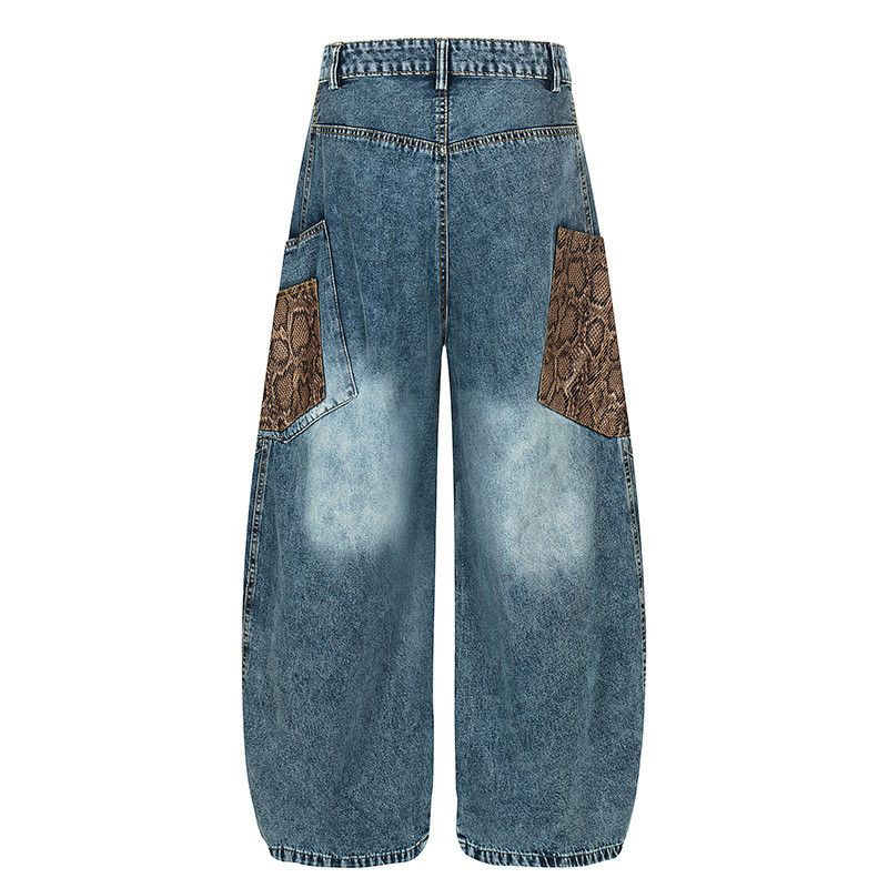 Vintage American Retro Leopard-Print Patchwork Curved-Leg Jeans Size US 32 / EU 48 - 2 Thumbnail