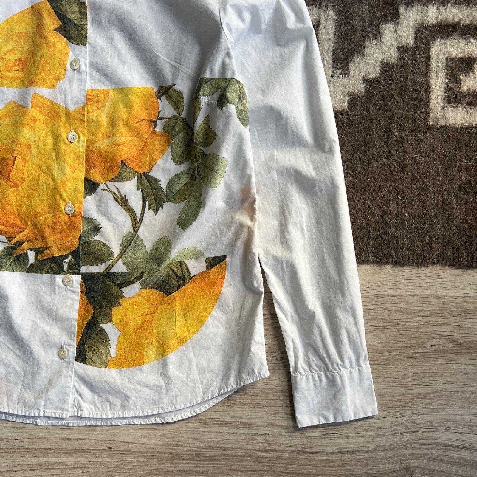 Dries Van Noten Dries Van Noten Women’s Button-Up White Yellow Rose Floral P Size S / US 4 / IT 40 - 6 Thumbnail
