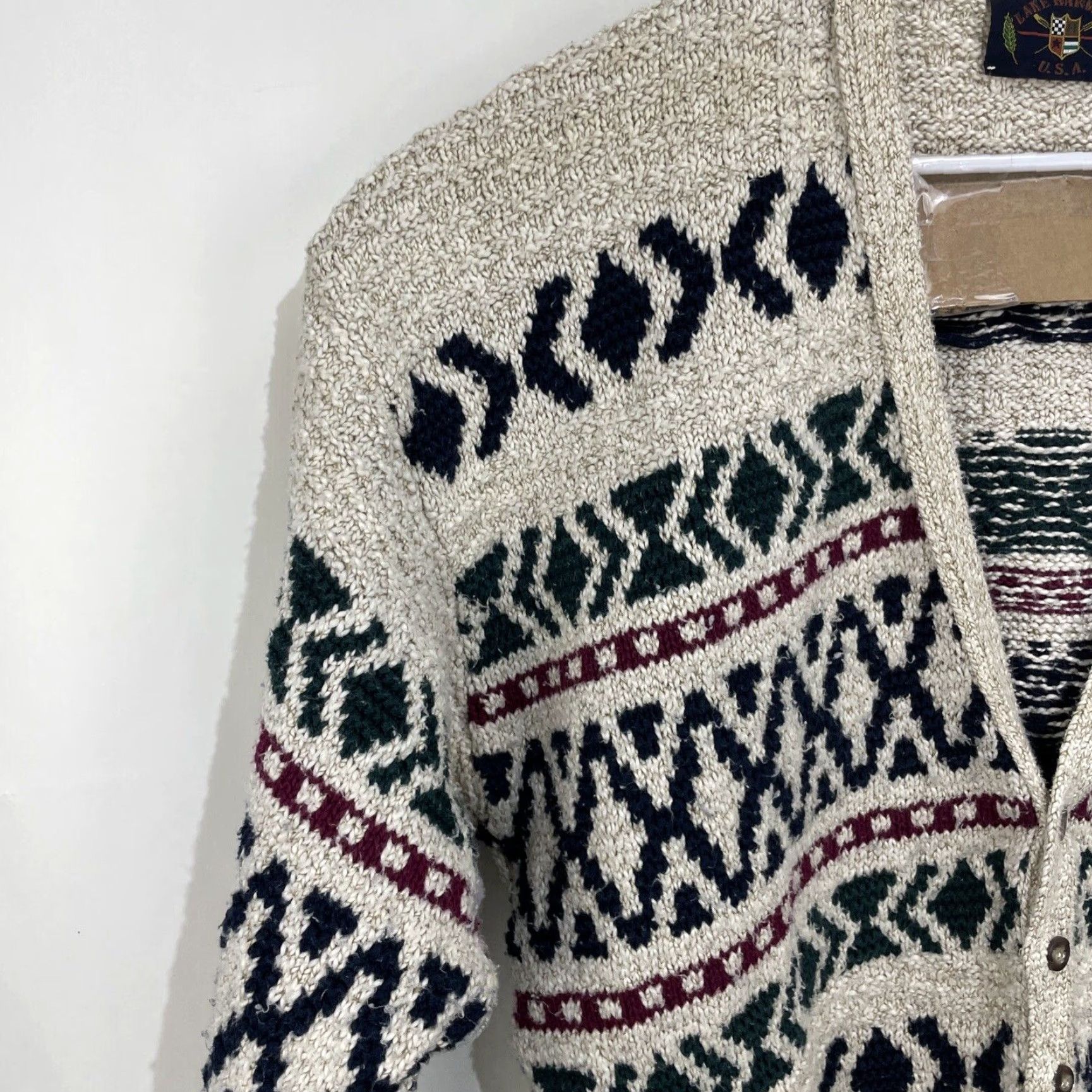 Harmony VINTAGE Lake Harmony Cardigan Sweater Men XL Knit Open Geometric USA 80s-90s Size US XL / EU 56 / 4 - 4 Thumbnail