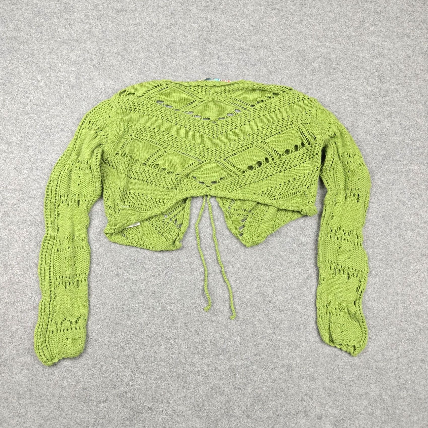 Free People FP Beach Free People Sweater Shrug Womens Small Green Open Knit Tie Front Crop | Knit | Open-Knit | Shrug | Casual | Spring | Womens Size S / US 4 / IT 40 - 6 Thumbnail