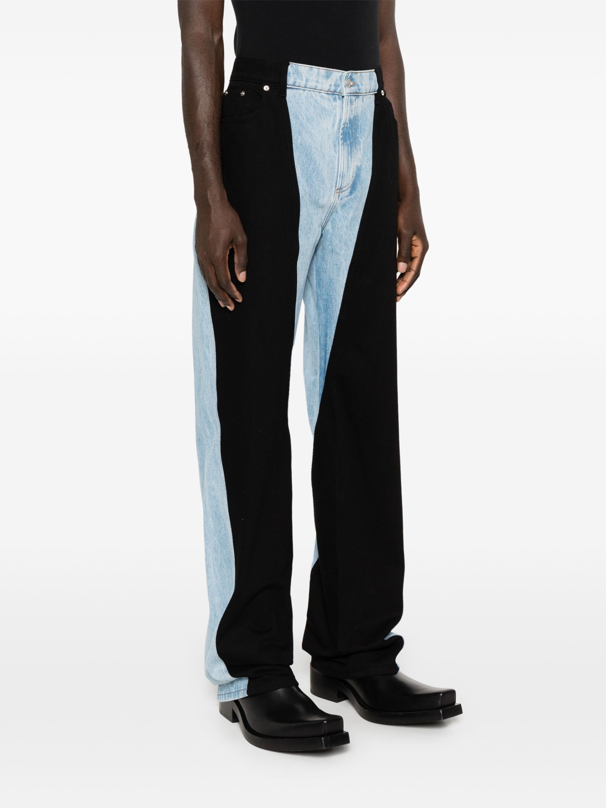 Mugler o1s22i1n1124 Two-Tone Denim Jeans in Blue & Black Size US 30 / EU 46 - 3 Thumbnail