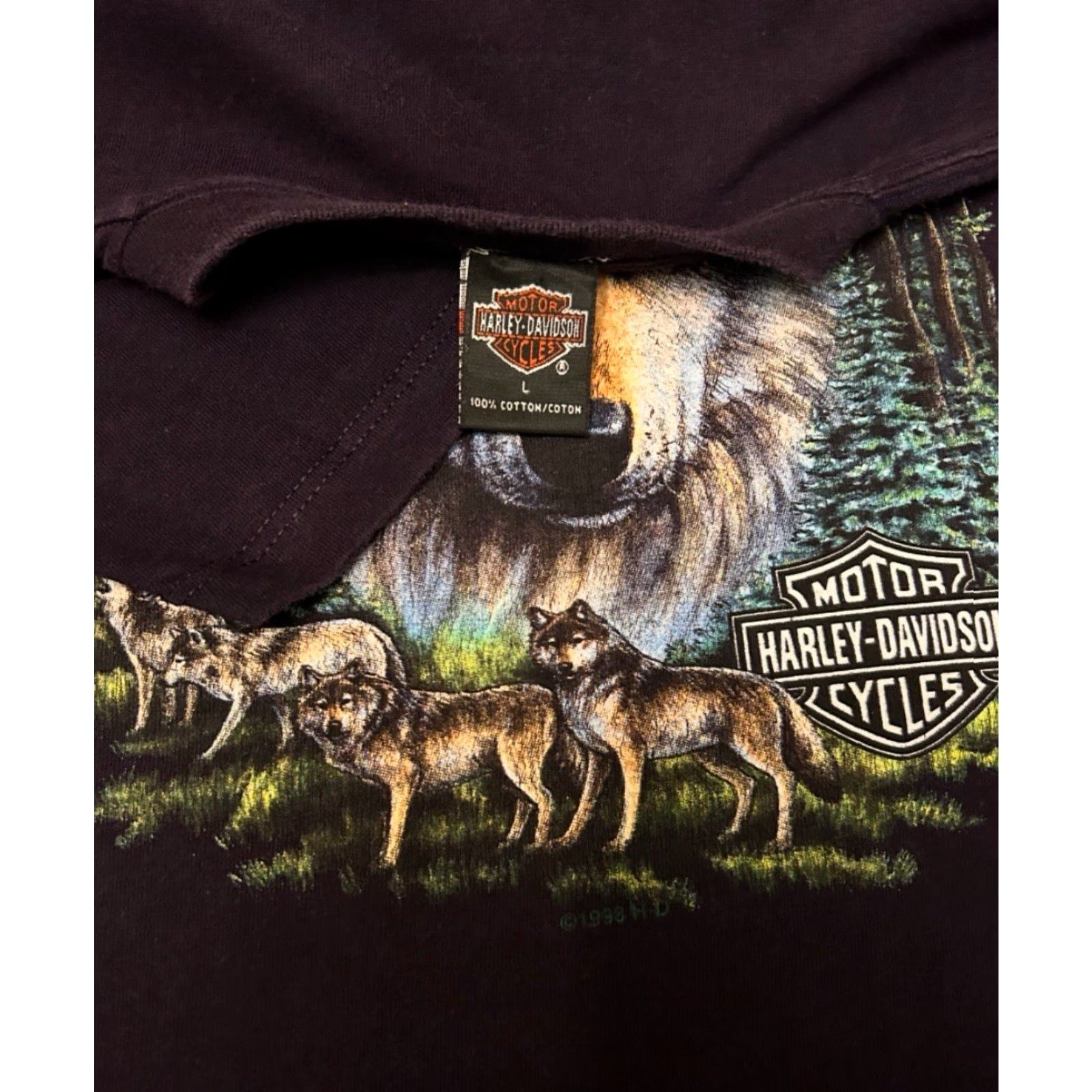 Harley Davidson VINTAGE Harley-Davidson Wolf Pack Biker Rhode Island 1998 VTG Shirt Mens L Purple 90s 1990s T-Shirt Size US L / EU 52-54 / 3 - 3 Thumbnail