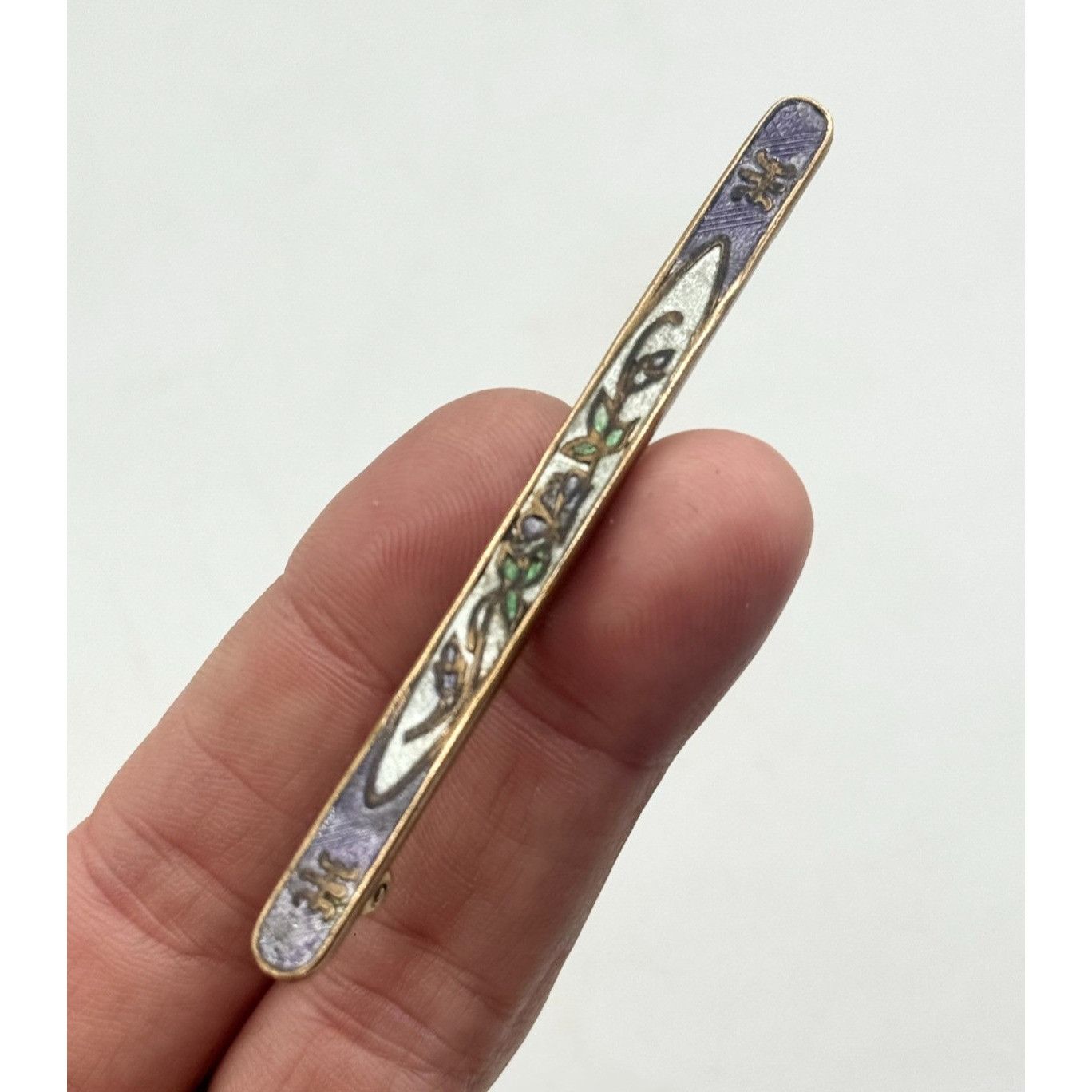 Vintage Antique purple guilloche enamel floral bar pin Size ONE SIZE - 1 Thumbnail