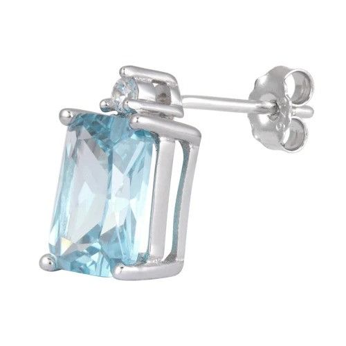 Sterling Silver Sterling Silver Rectangular Aquamarine CZ Earrings Size ONE SIZE - 2 Thumbnail