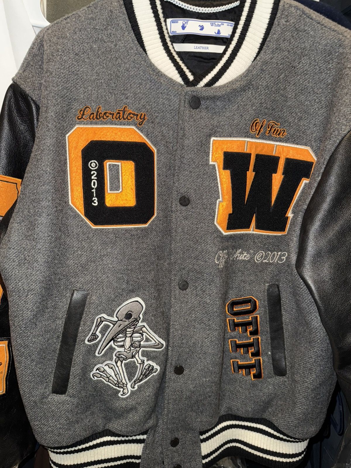 Off-White OFF-WHITE Patch Embellished Varsity Bomber Jacket | Grailed