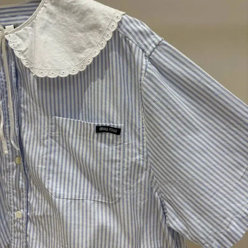 Miu Miu Miu Miu Blue Striped Cropped Women's Shirt . Size M / US 6-8 / IT 42-44 - 4 Thumbnail