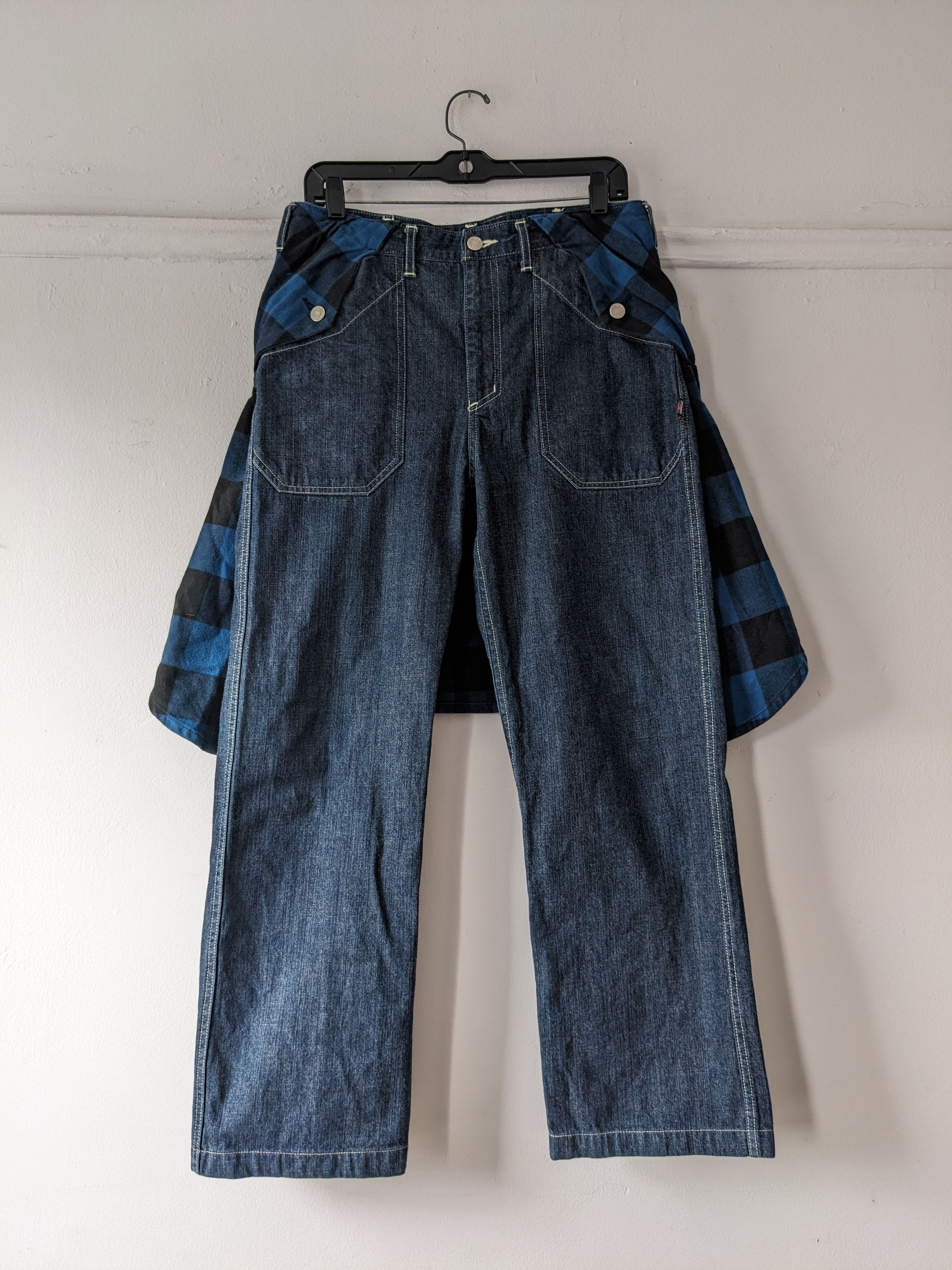 image of Undercover x Vandalize '04 Plaid Layered Bootcut Denim in Plaid Denim, Men's (Size 32)