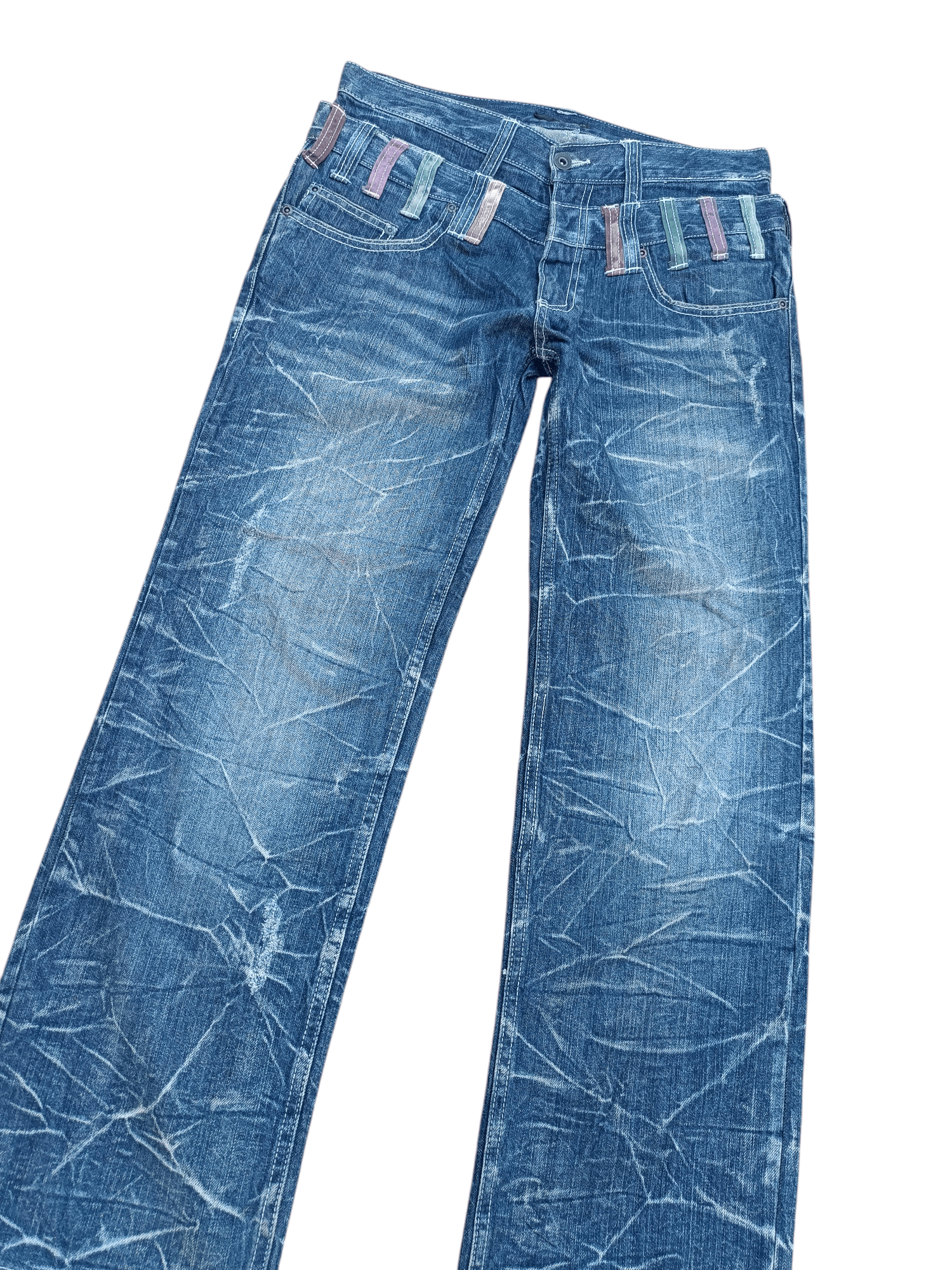 Japanese Brand RARE🔥JNYLAUS DOUBlLE WAIST WHISKERS DISTRESSED DENIM Size US 31 - 3 Thumbnail