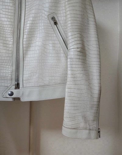 Tom Ford o1sm1stk0824 Leather Racer Jacket in Ivory Size US L / EU 52-54 / 3 - 3 Thumbnail