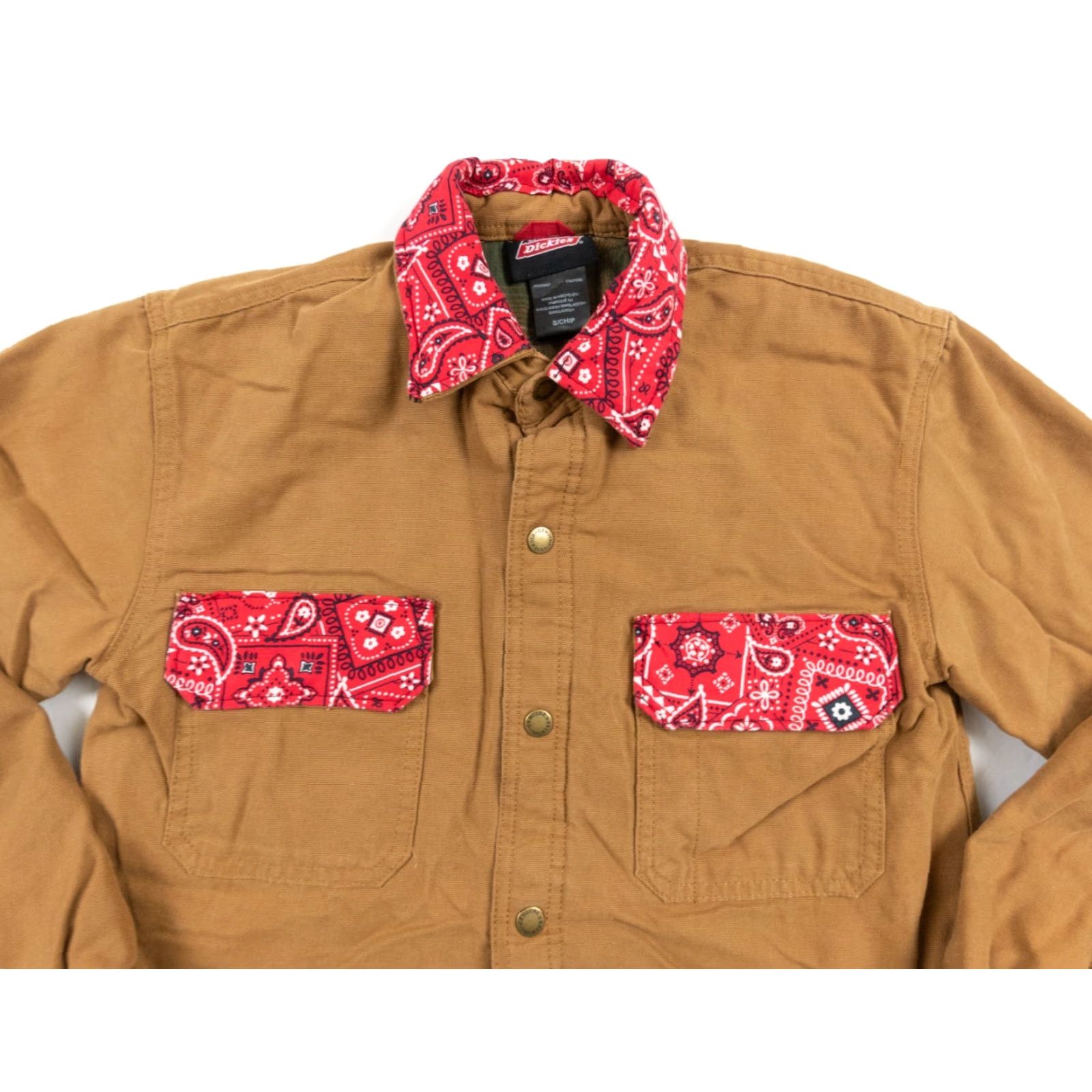 Dickies Dickies Jacket Mens Small Tan Workwear Flannel Lined Red Paisley Snap Button Size US S / EU 44-46 / 1 - 2 Thumbnail