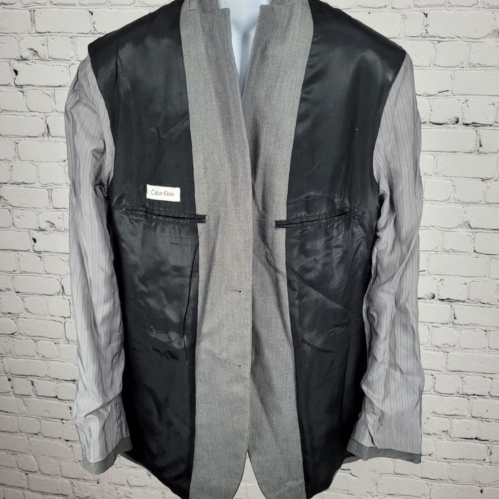 Calvin Klein Calvin Klein Grey Slim Fit 2 Button Vented Notch Blazer Sport Coat Large L Size 42R - 6 Thumbnail