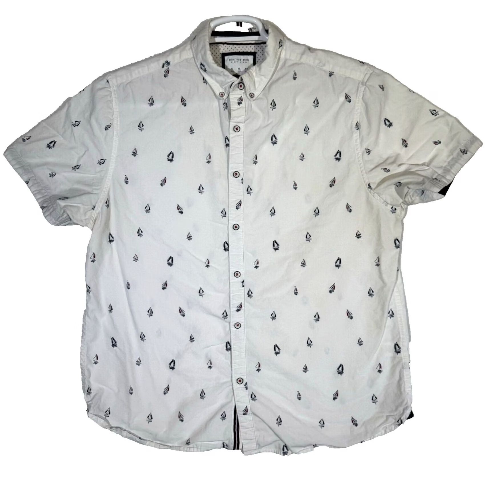 Vintage Cactus Man Shirt XL White Boat Print 100% Cotton Slim Fit Button-Down M6 Men’s Size US XL / EU 56 / 4 - 2 Thumbnail