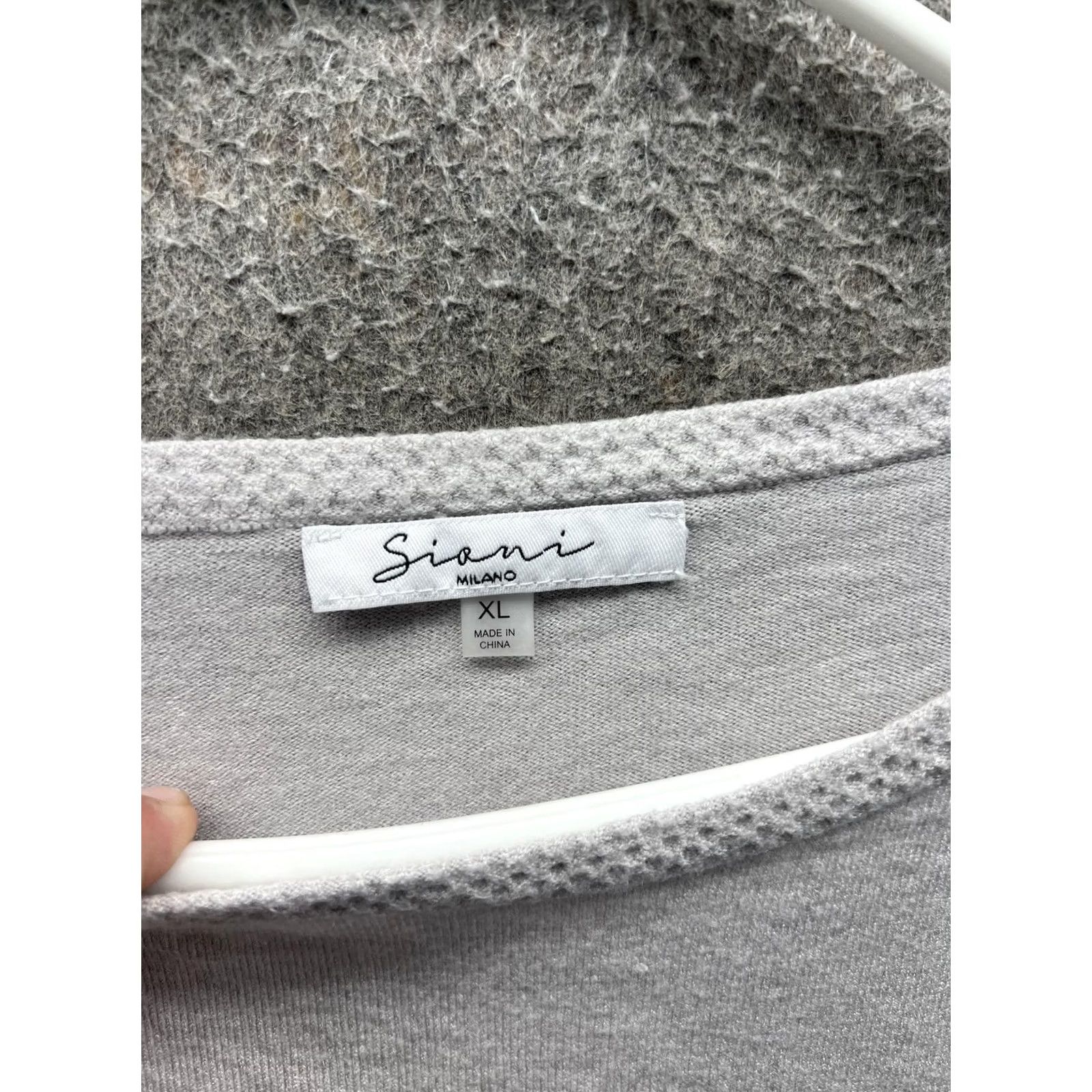 Vintage Sioni Sweater Womens XL Gray Crew Neck Crochet Balloon Sleeve Knit Pullover Size XL / US 12-14 / IT 48-50 - 2 Thumbnail