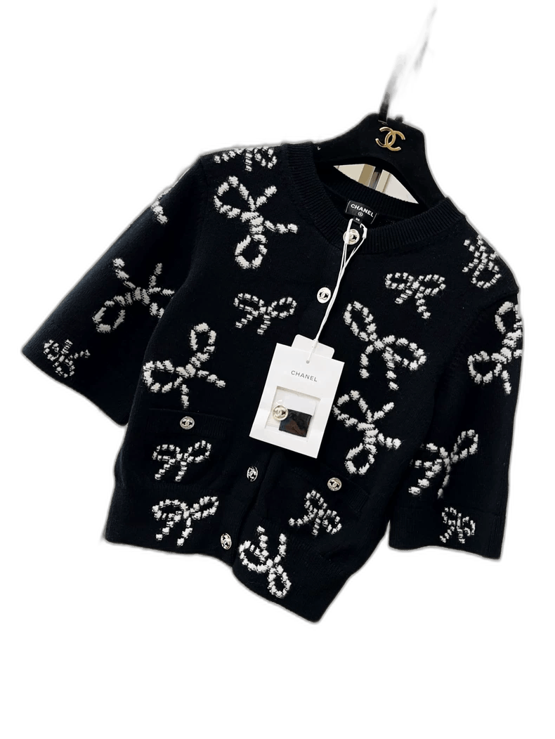 Chanel Black Bow Knit Cardigan Jacket
