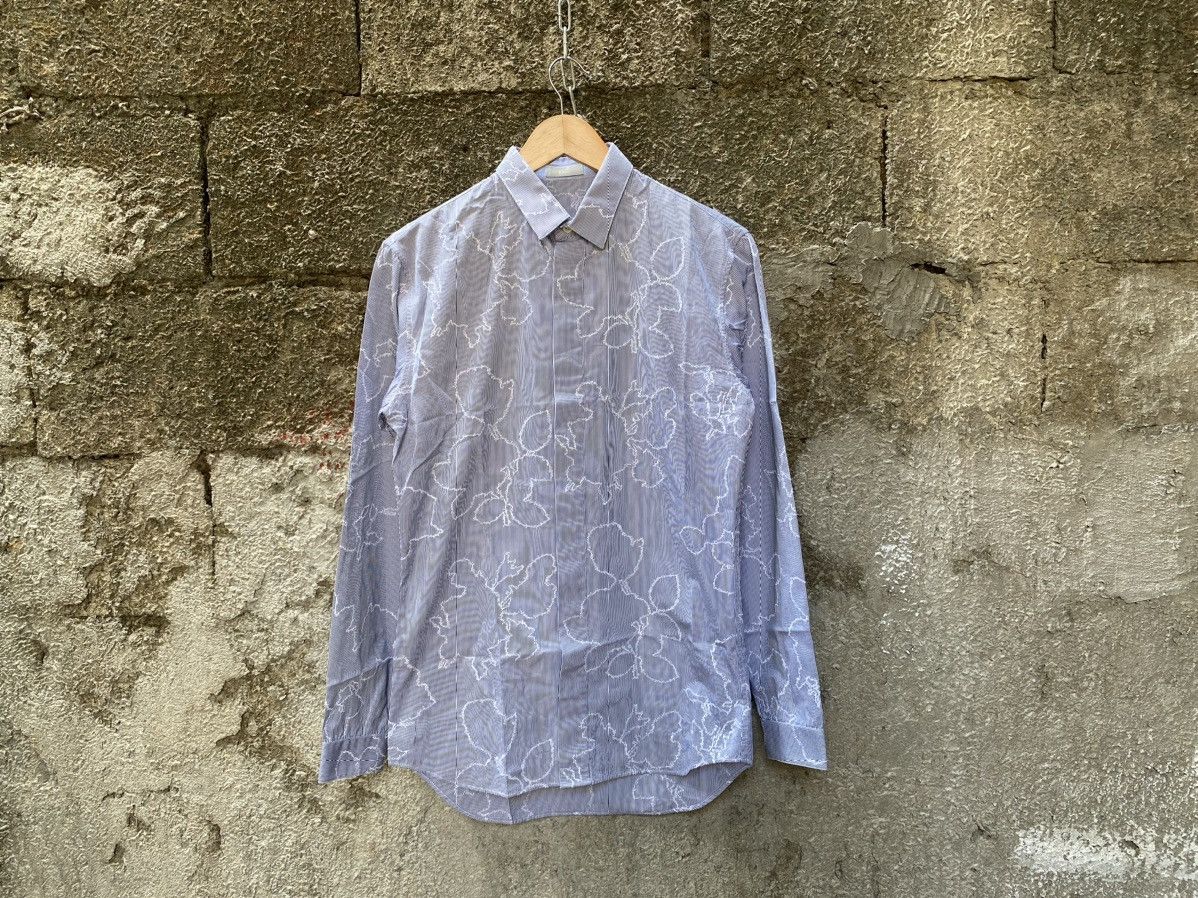 image of Dior x Kris Van Assche Embroidered Shirt in Blue Stripe, Men's (Size Small)