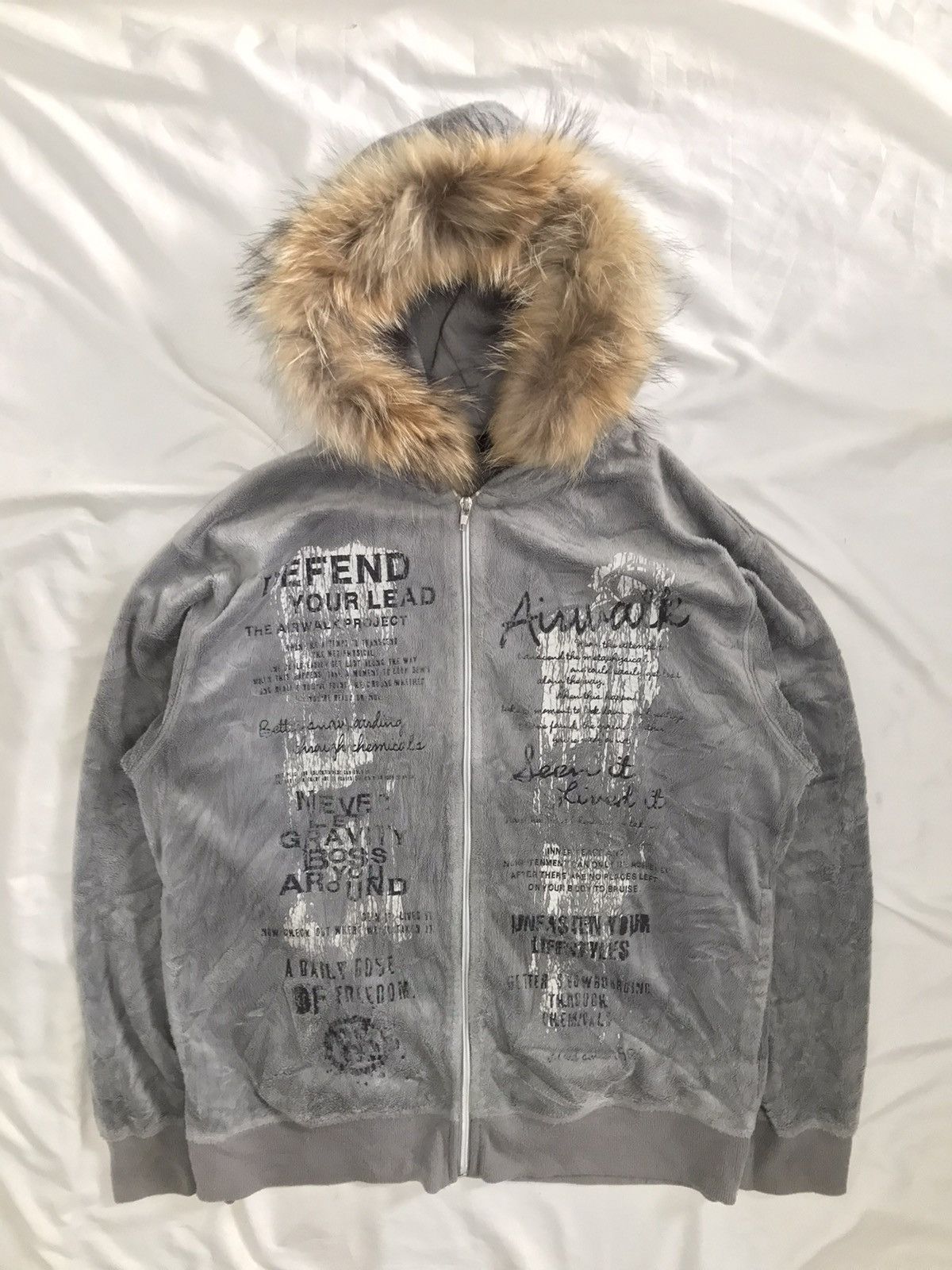 image of If Six Was Nine x Le Grande Bleu L G B Faux Fur Hoodie Airwalk in Grey, Men's (Size Large)