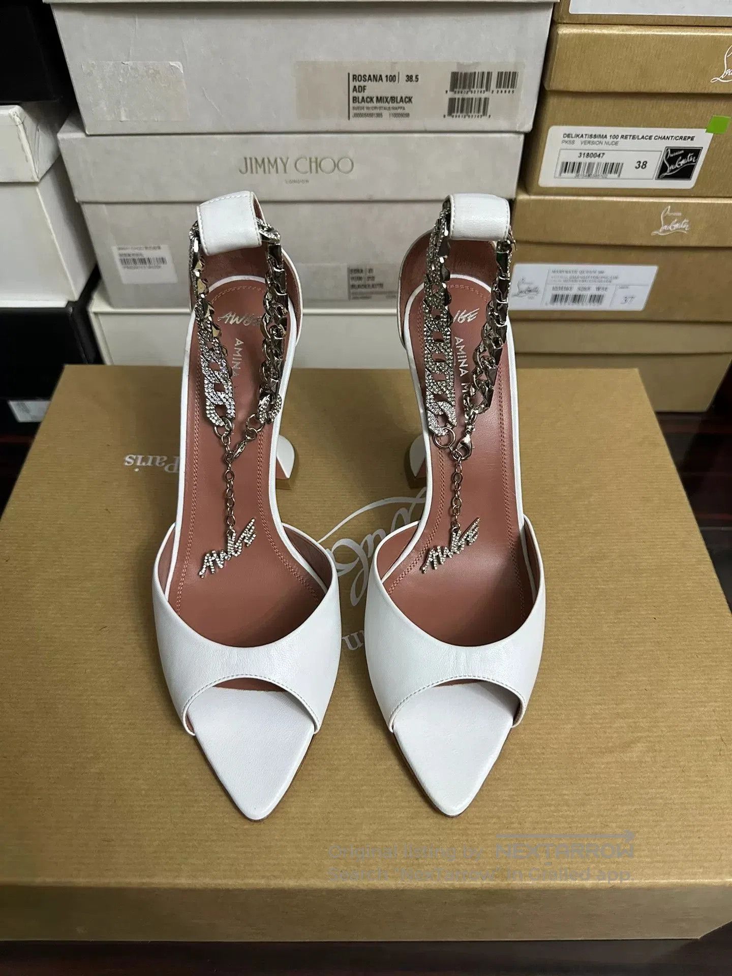 Amina Muaddi Amina Muaddi White Chain Heels. Size US 6 / IT 36 - 1 Thumbnail