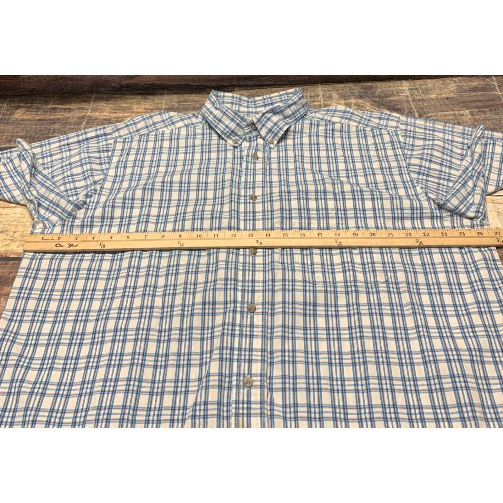 Wrangler Wrangler Western Shirt Short Sleeve Mens 2XL Blue White Plaid Button-Down Shirt Size US XXL / EU 58 / 5 - 5 Thumbnail