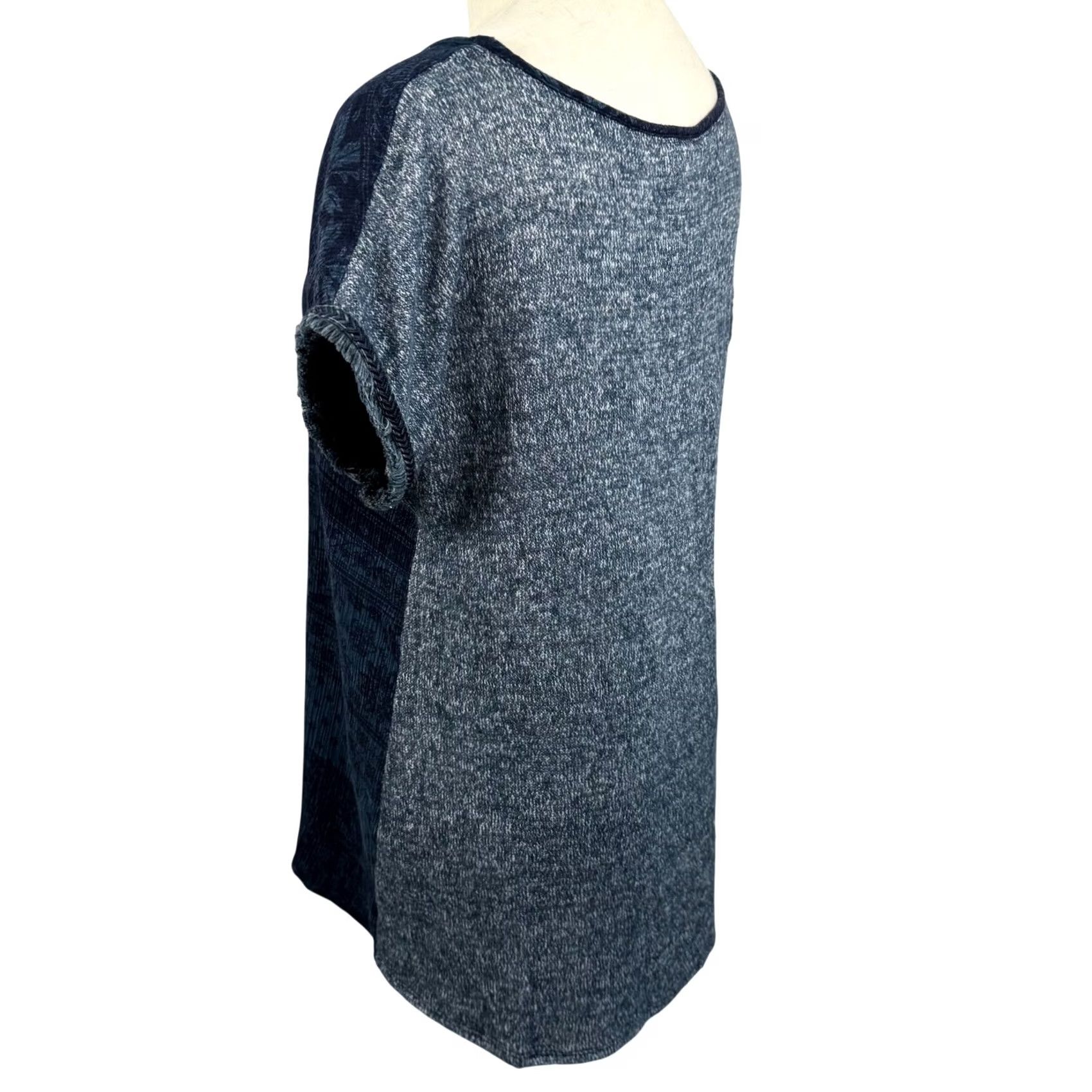 Vintage Blu Pepper Womens M SS Top Navy Floral Damask Mixed Media Boho Peasant Coastal Rayon Blouse Shirt Size M / US 6-8 / IT 42-44 - 2 Thumbnail