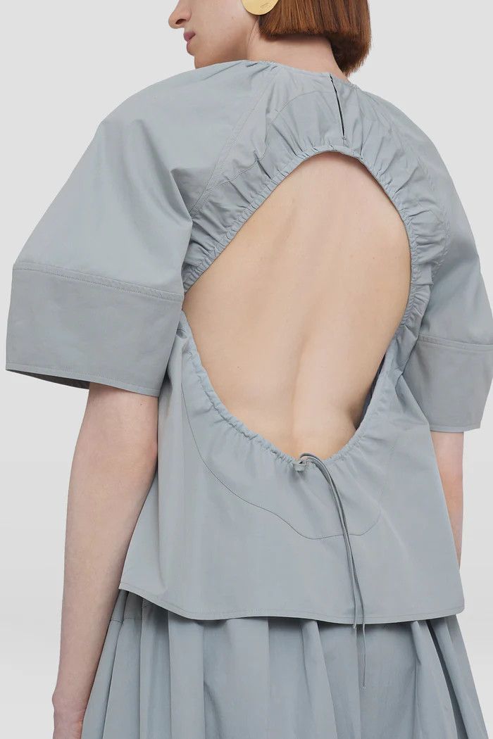 Jil Sander o1y1025 Short Sleeves Blouse in Sage Green Size XXS / US 00 / IT 34 - 3 Thumbnail