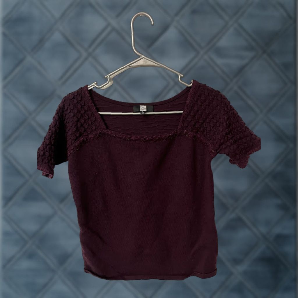 Saks Fifth Avenue VINTAGE Saks Fifth Avenue Blouse Shirt Maroon Square Neck Short Sleeve L Womens Size L / US 10 / IT 46 - 1 Thumbnail