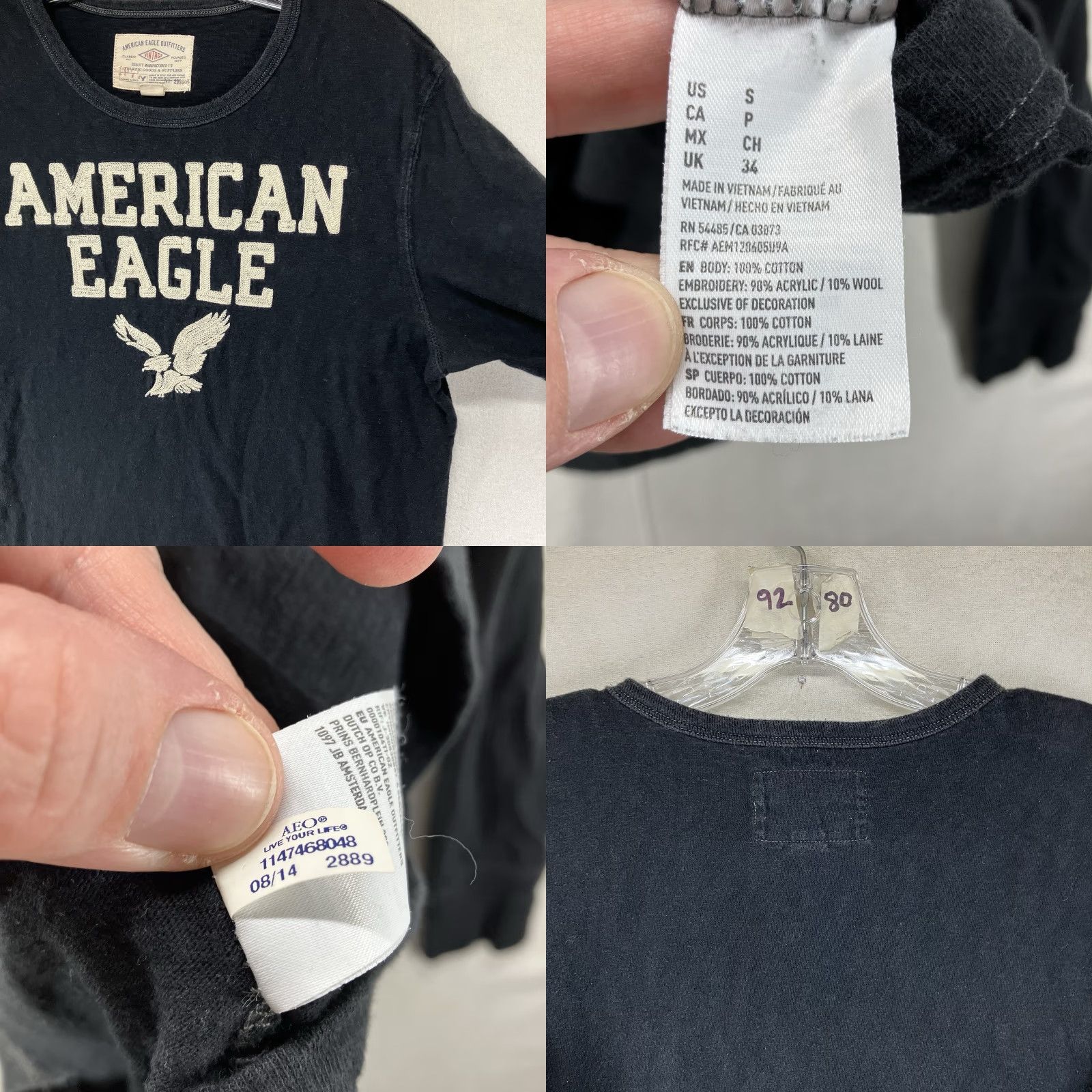 American Eagle Outfitters VINTAGE American Eagle Shirt Long Sleeve Men Small Black Classic Fit Embroidered Logo Crew Neck 2000s Mens Size US S / EU 44-46 / 1 - 8 Thumbnail