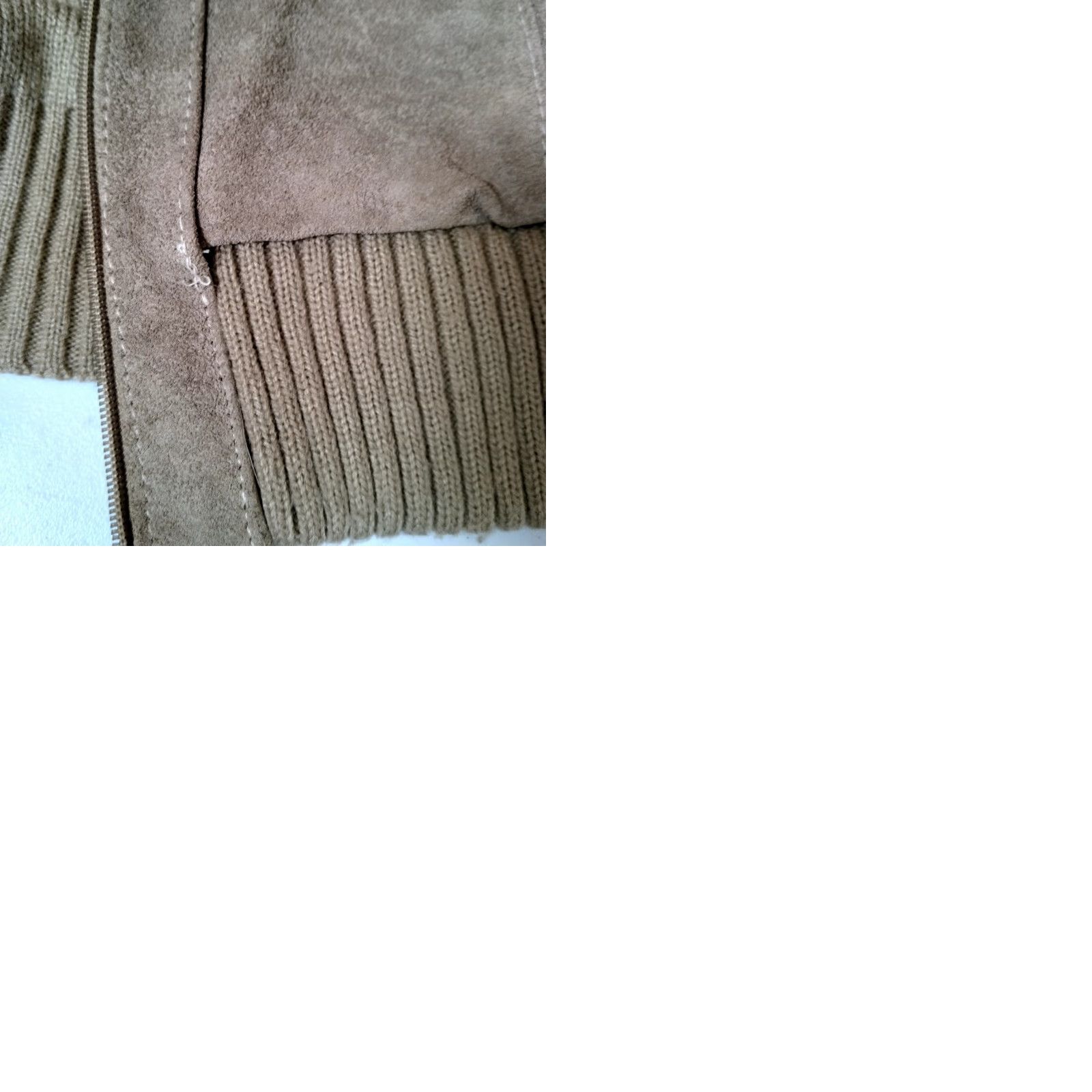 Vintage VINTAGE Carrington Sweater Jacket Men L Beige Leather Cowhide Knit Full Zip Size US L / EU 52-54 / 3 - 12 Thumbnail