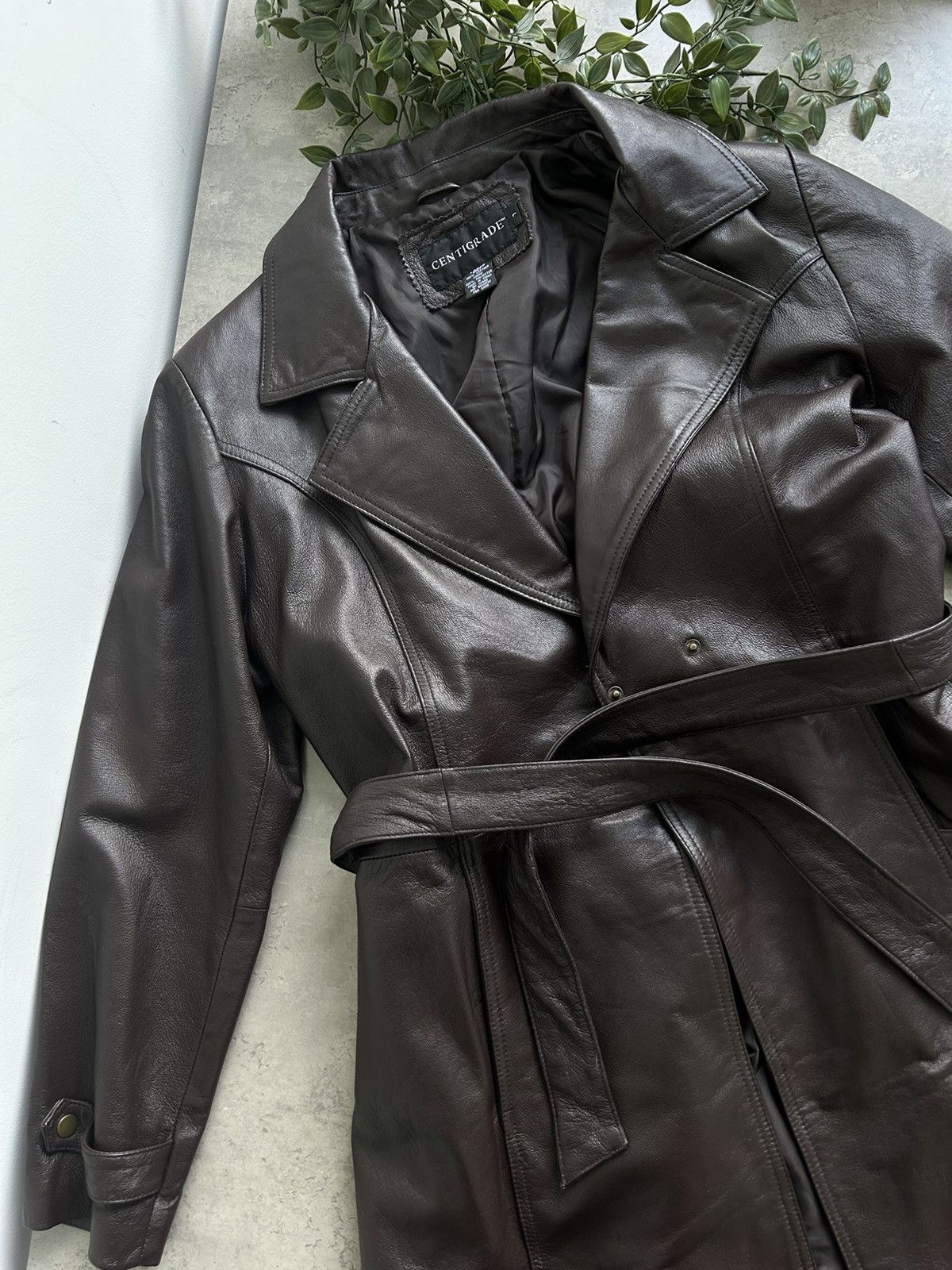 Vintage Vintage 100 % Leather Brown Trench Coat Size L / US 10 / IT 46 - 4 Thumbnail