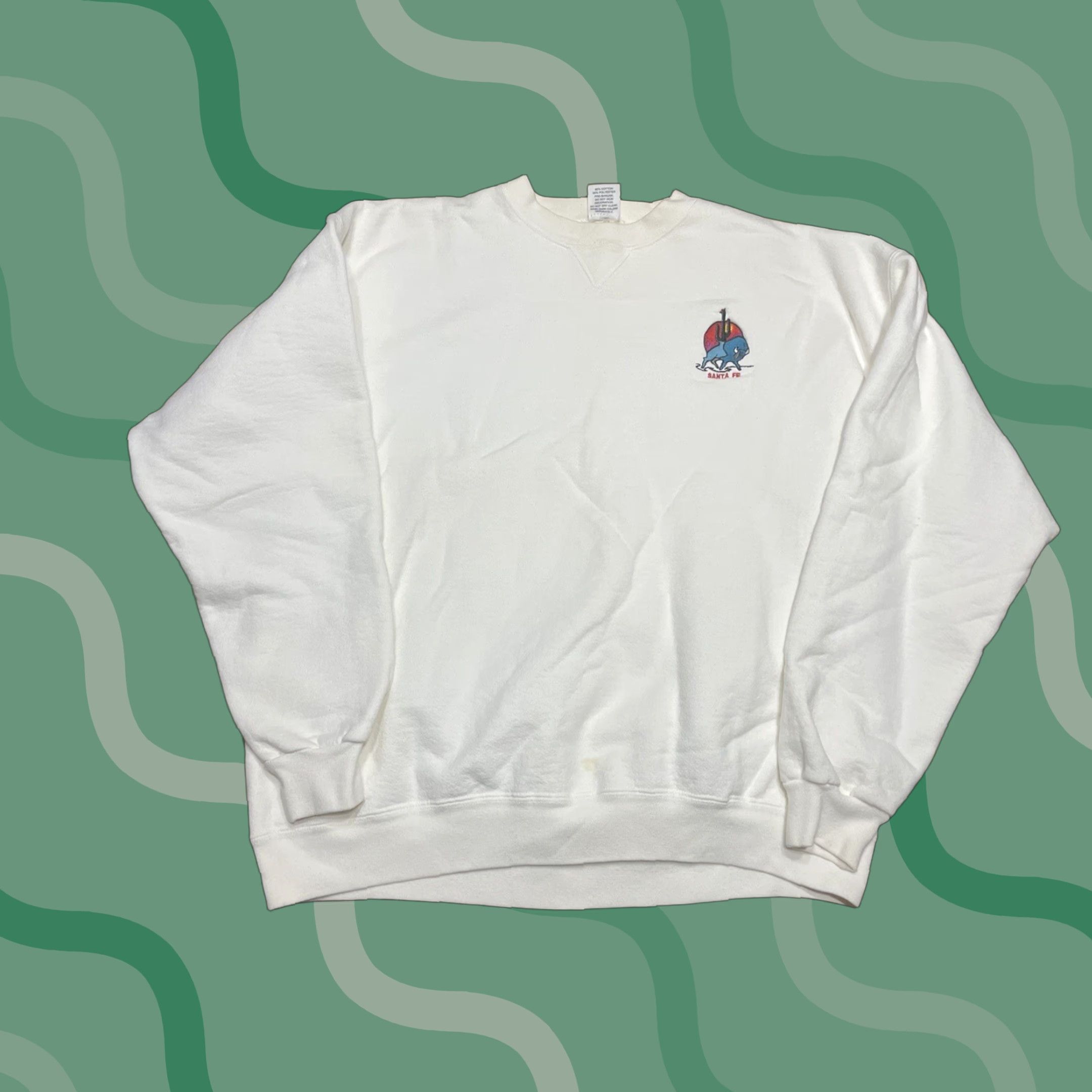 Vintage VINTAGE 90s Santa Fe New Mexico Southwestern Embroidered Sweatshirt LG USA Moxie Crew Neck Long Sleeve Pullover White Mens Sweatshirt Size US L / EU 52-54 / 3 - 1 Thumbnail