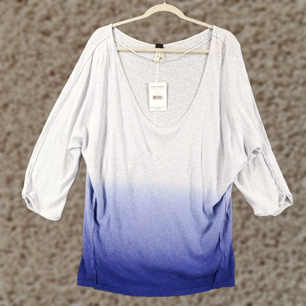 Vintage We The Free New Free People Linen Top Oversize Medium Blue Ombré Blouse NWT Size M / US 6-8 / IT 42-44 - 1 Thumbnail