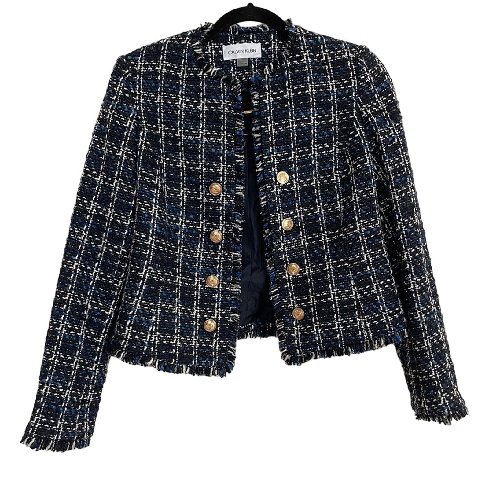 Calvin Klein Calvin Klein Fringe Tweed Open Front Blazer Size M / US 6-8 / IT 42-44 - 1 Thumbnail