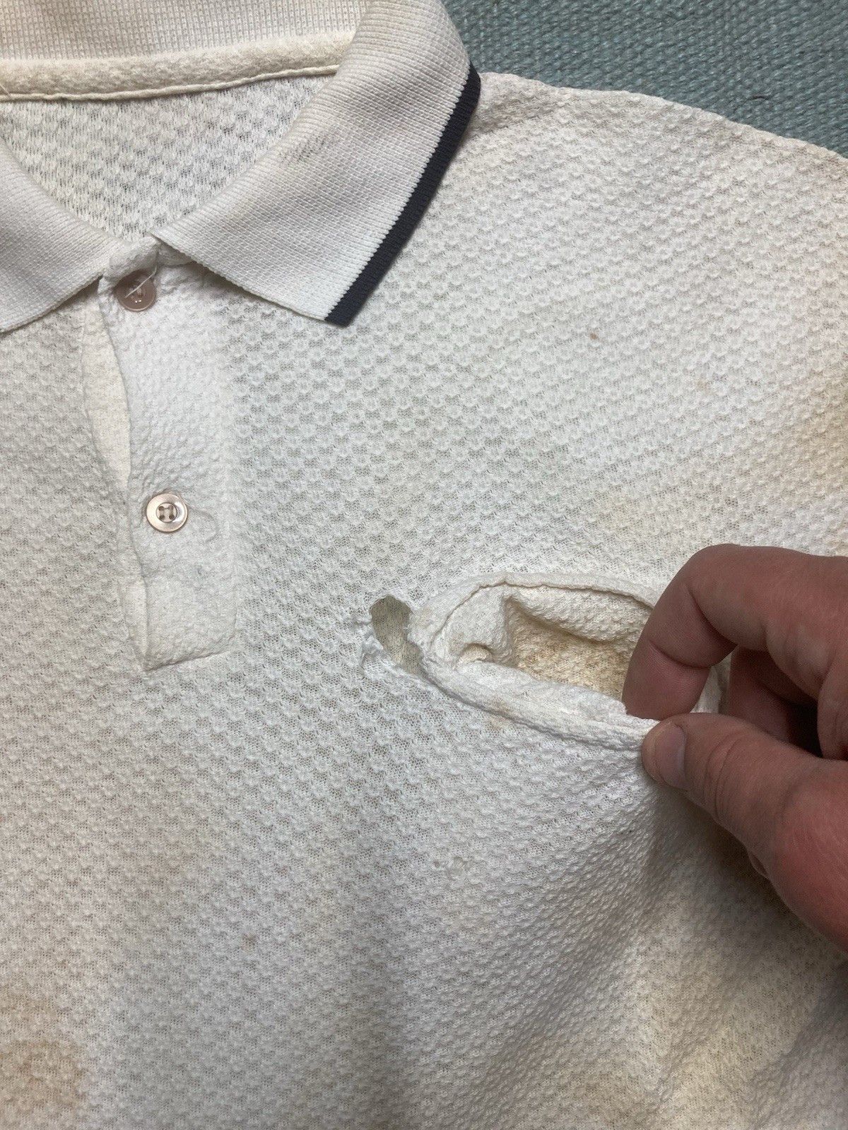 Vintage 1960s polo shirt jacquard waffle knit stained cotton medium Size US M / EU 48-50 / 2 - 3 Thumbnail