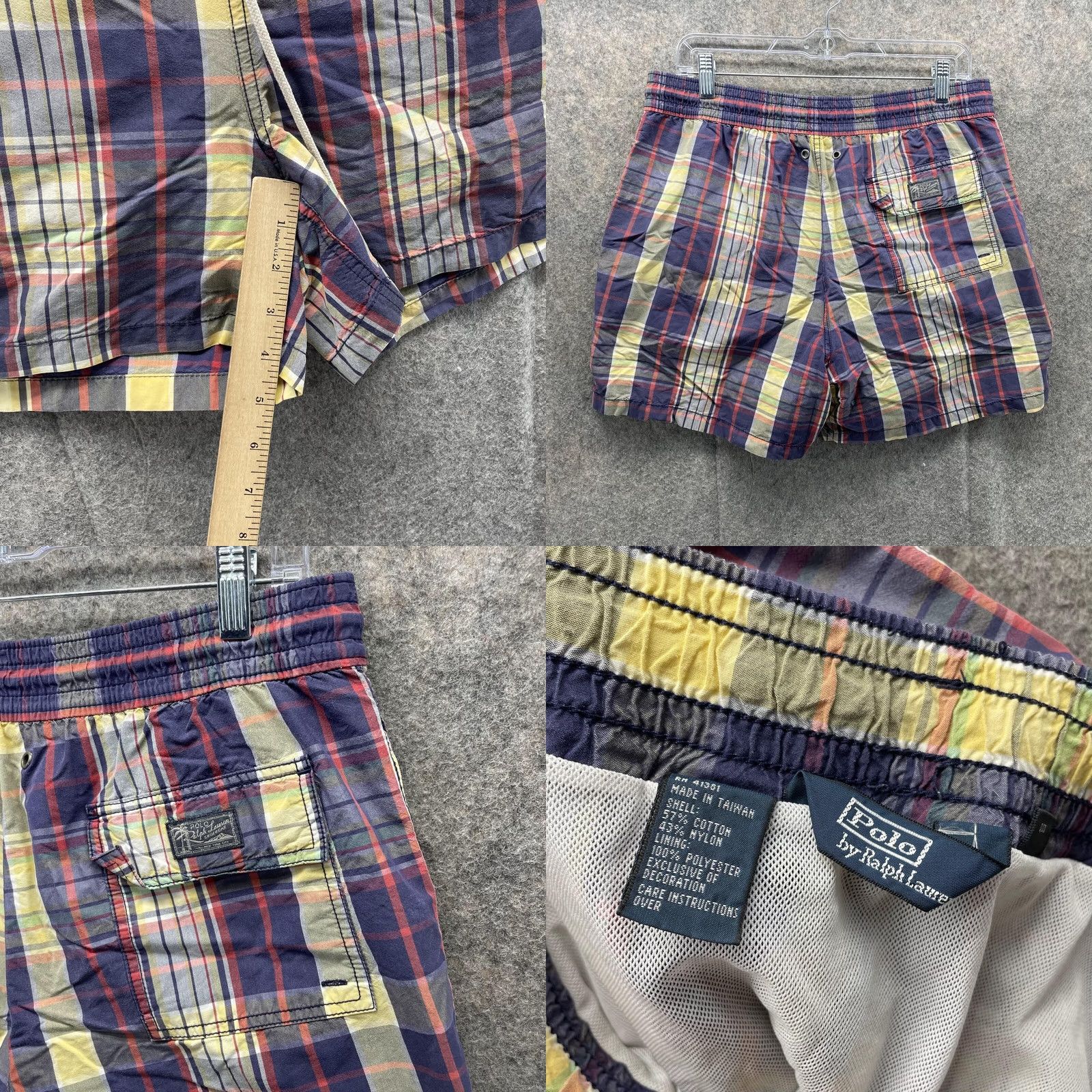 Polo Ralph Lauren VINTAGE Polo Ralph Lauren Shorts Men Medium Blue Red Madras Plaid Swim Trunks 90s Mens M Blue Plaid shorts Size US 31 - 8 Thumbnail